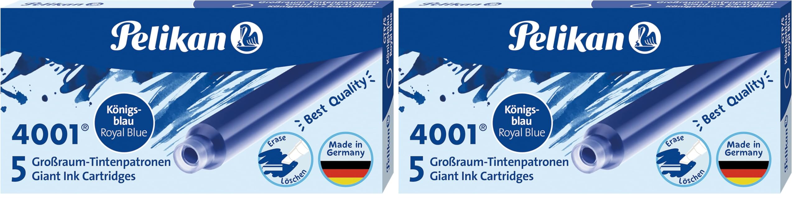 Pelikan 310748 Großraum-Tintenpatrone 4001, königsblau, 5 Patronen in Faltschachtel (Packung mit 2)