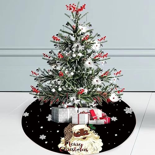 Miniatura 3 de Falda de árbol de Navidad, copo de nieve negro, falda de árbol de Papá Noel afroamericano de 48 pulgadas, falda de árbol de invierno de Navidad para