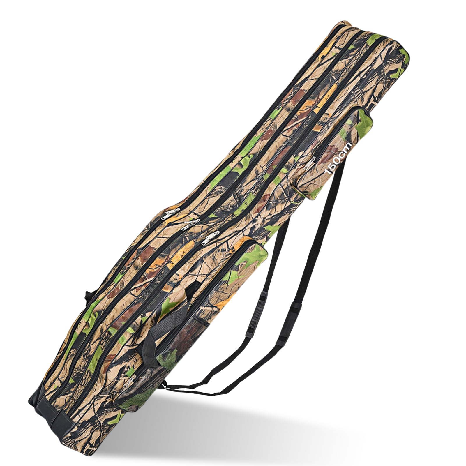 Angeltasche Rutentasche, Angelrutentasche Mit 3 Fächern, 150cm Rutenfutteral Angelkoffer Angelrutentaschen, Faltender Angelrute Tasche, Angelrute Werkzeuge Aufbewahrungstasche(Große Baumfarbe)