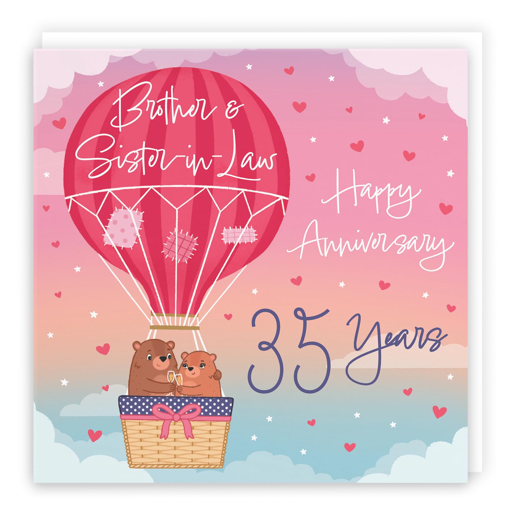 Hunts England, 35th Brother And Sister-in-Law Hot Air Balloon Anniversary Card, Cute Bears Collection