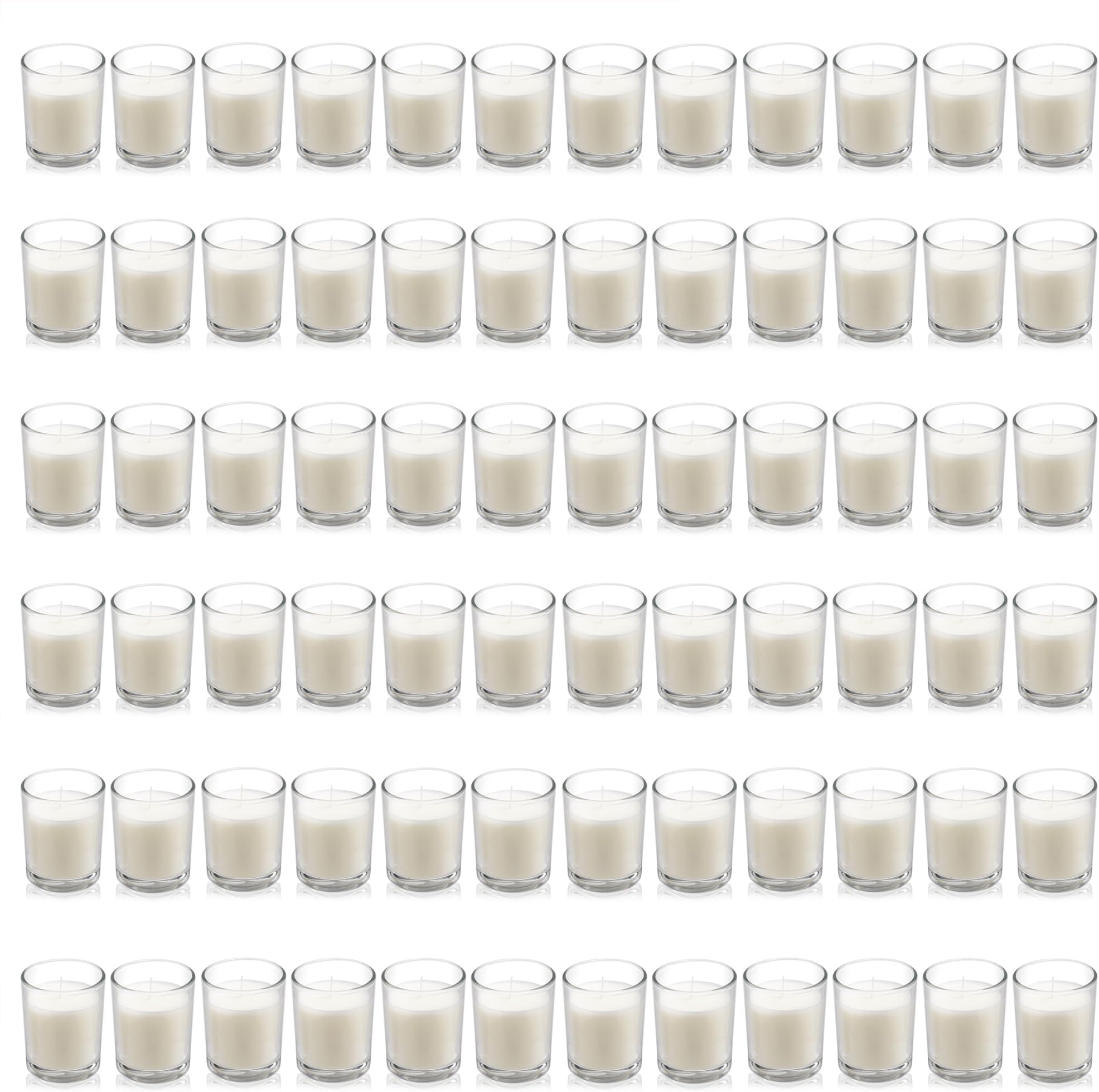 Housecret 72 Pack Warm White Unscented Clear Glass Filled Votive Candles. Hand Poured Wax Candle Ideal Gifts for Aromatherapy Spa Weddings Birthdays Holidays Party