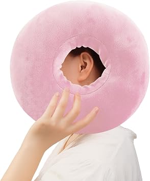 Piercing Pillow for Side Sleepers, Soft and Comfortable Donut Pillow, CNH Pillow Ear Pillows with Holes for Ear Pain, Piercing, Pain Relief Sleeping, Pressure Sore, Ear Pressure Relief Light Pink