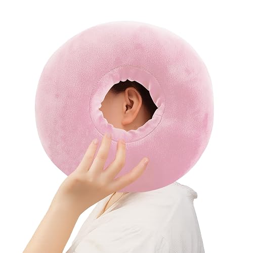 Piercing Pillow for Side Sleepers, Soft and Comfortable Donut Pillow, CNH Pillow Ear Pillows with Holes for Ear Pain, Piercing, Pain Relief Sleeping, Pressure Sore, Ear Pressure Relief (Light Pink)
