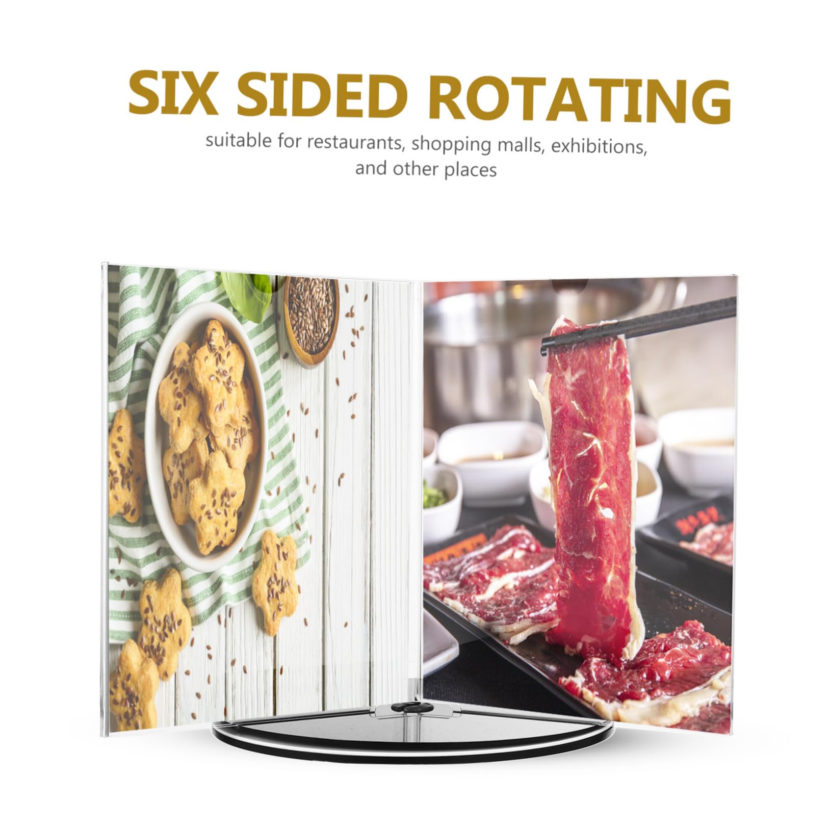 VILLCASE Soporte para Letreros Verticales A5 Acrílico Giratorio de 6 Caras con Base Estable para Exhibición de Menús en Oficina, Restaurante y Tienda