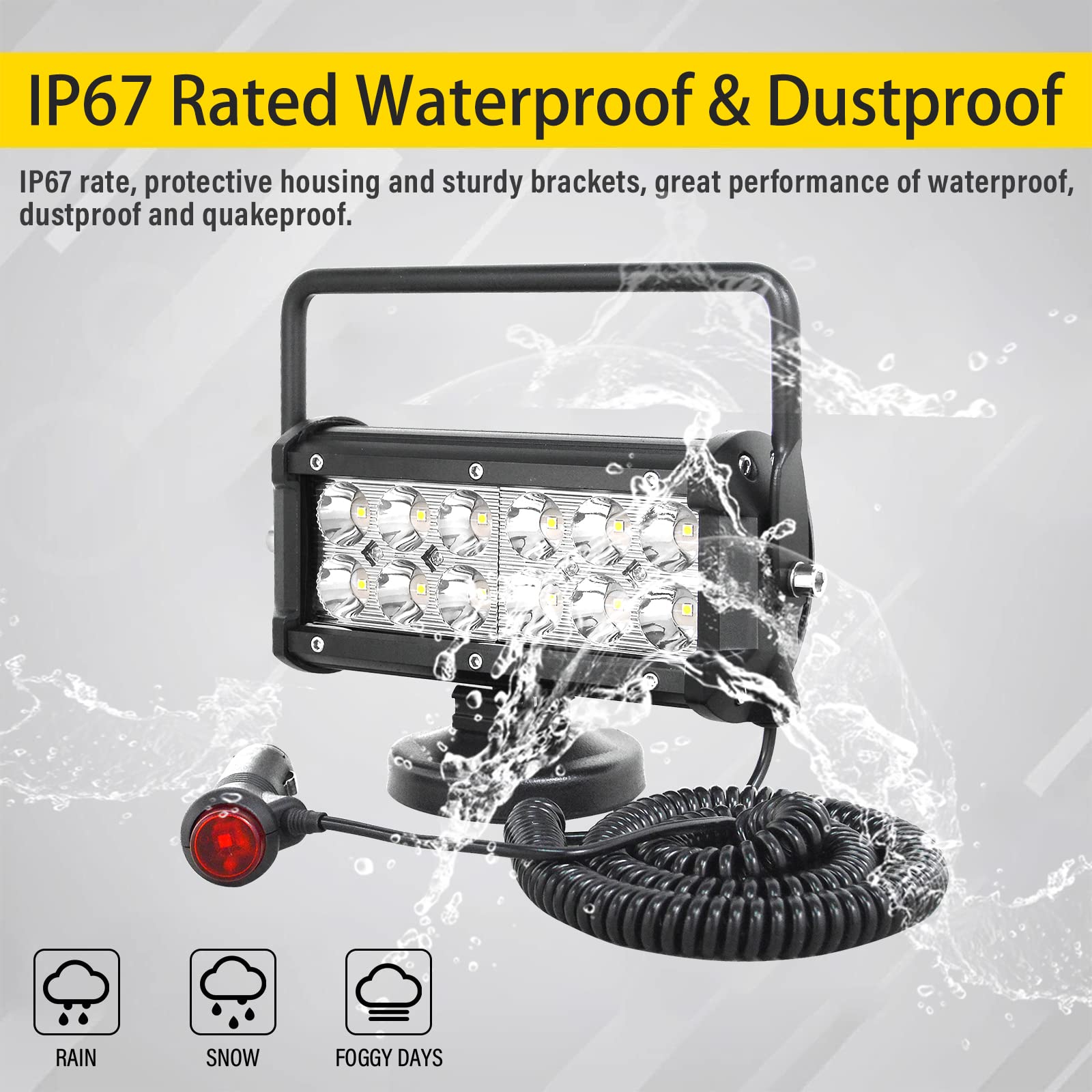 PICAA 2 pezzi Faro da Ricerca LED, 7 pollici 36W Spot Luce da Lavoro con Base Magnetica, 12V 24V Barra LED per Fuoristrada Auto SUV Camion 4x4 Trattore Barca