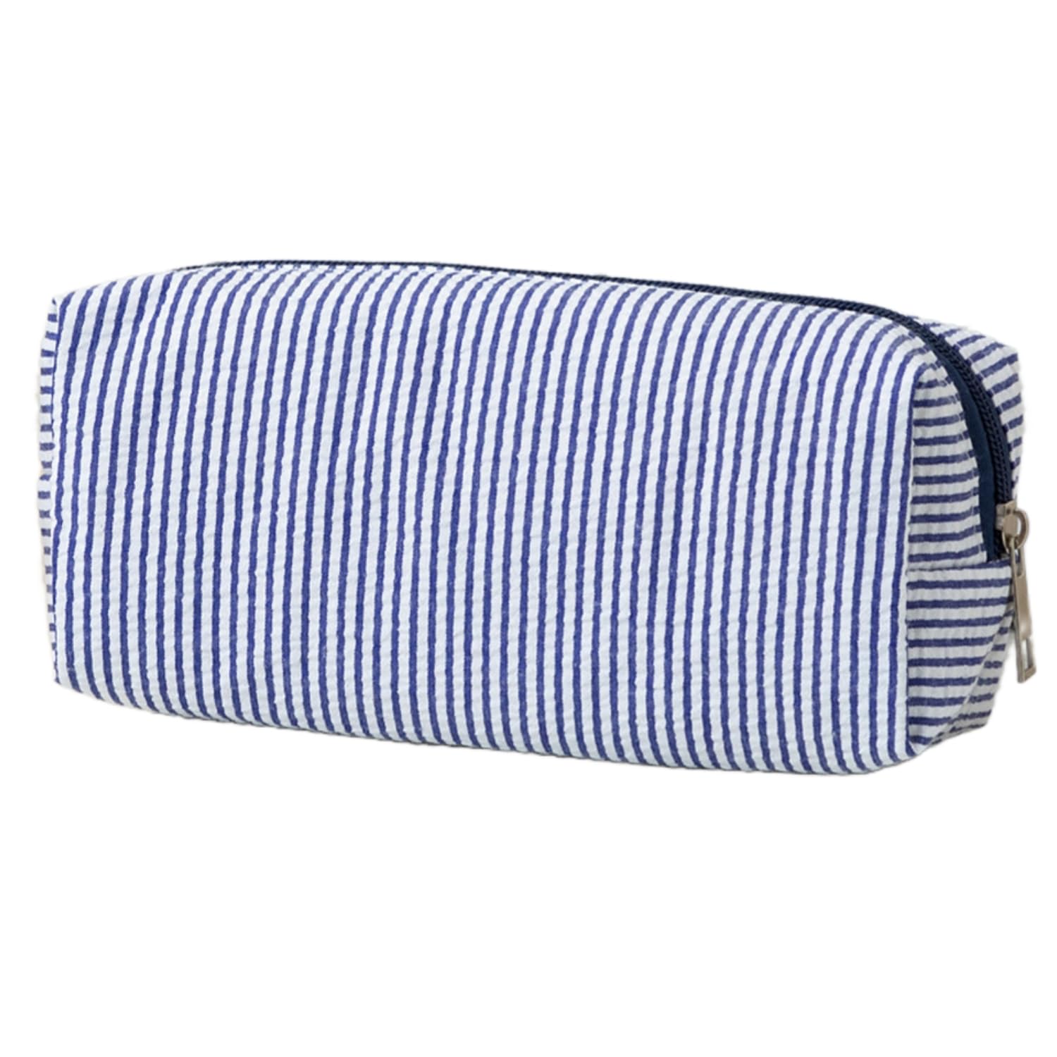 HFHungkeong Cute Pencil Case, Seersucker Pencil Bag Desktop Stationery Finishing Large Capacity Embroidery Striped Travel Storage Bag, Multifunctional Cosmetic Pouch(Navy Blue) — image 1