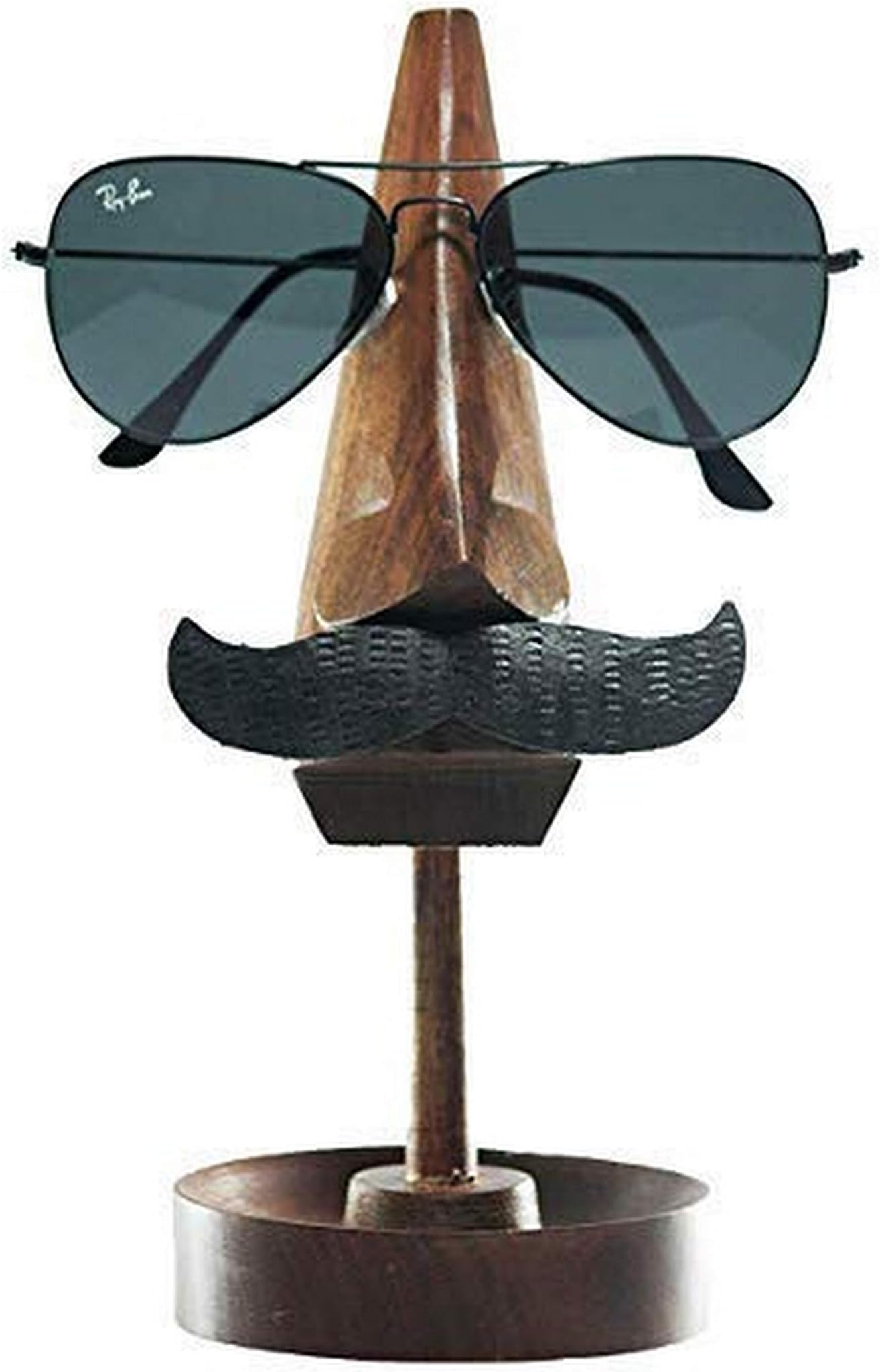 Eyeglass Holder Home Decor Stand with Nose and Mustache Spectacle Holder Plus Multi Utility Wooden Trinket Holder Display Stand (Coffee Brown)