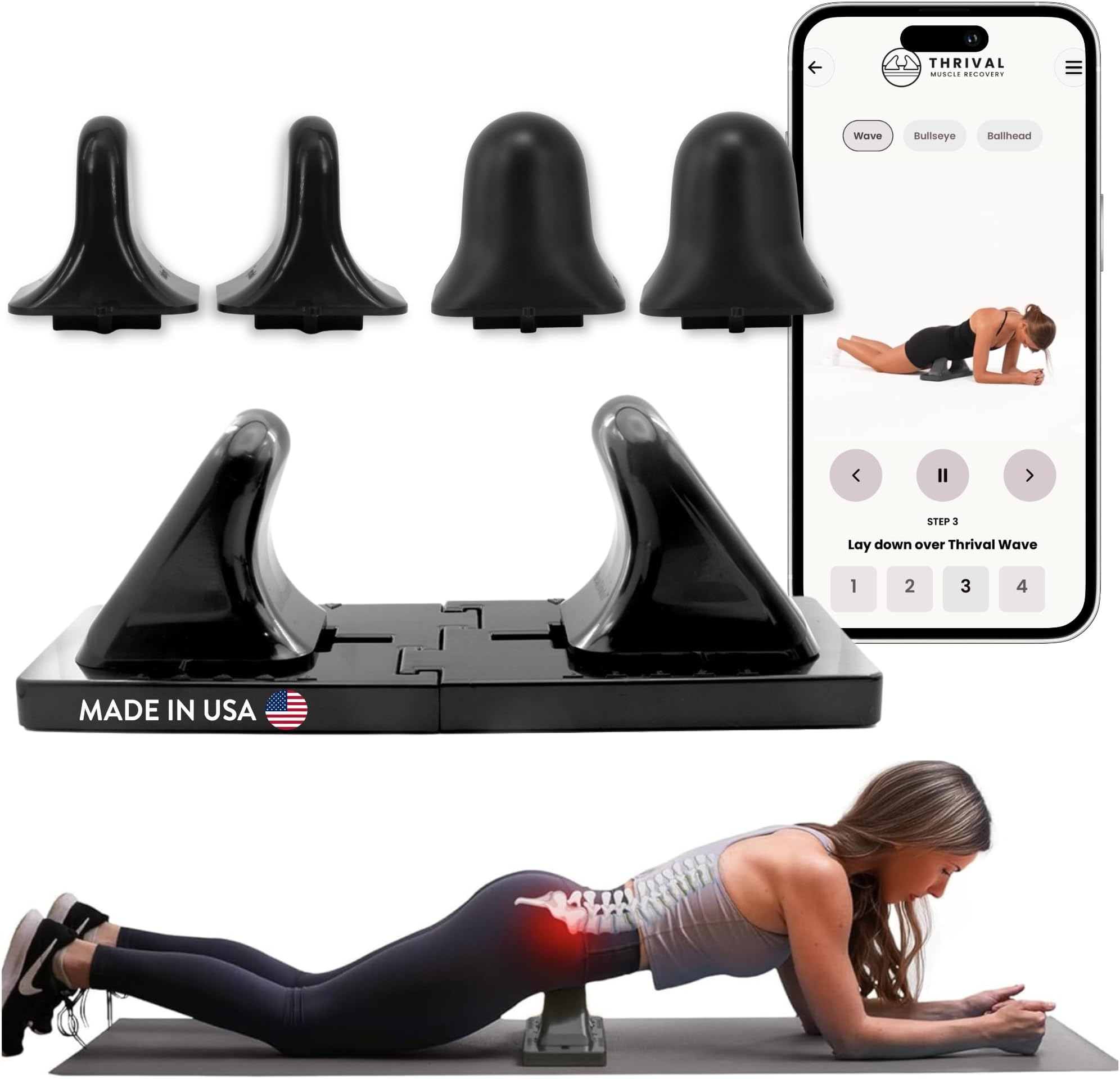 Thrival Deep Tissue Pro - Fully Adjustable Psoas Muscle Release Tool with Thrival App for Hip Flexor, Back, Glute, Iliacus, and Neck Pain - Trigger Point and Myofascial Release Tool – Carbon Black