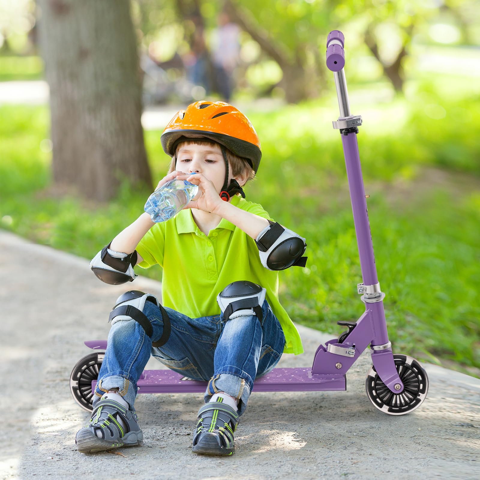 KOMFOTTEU Patinete para Niños, Patinete Infantil con 2 Ruedas LED y Freno, Monopatín Plegable con 3 Alturas Ajustables, Scooter de Aluminio con Carga 50 kg, para Niños