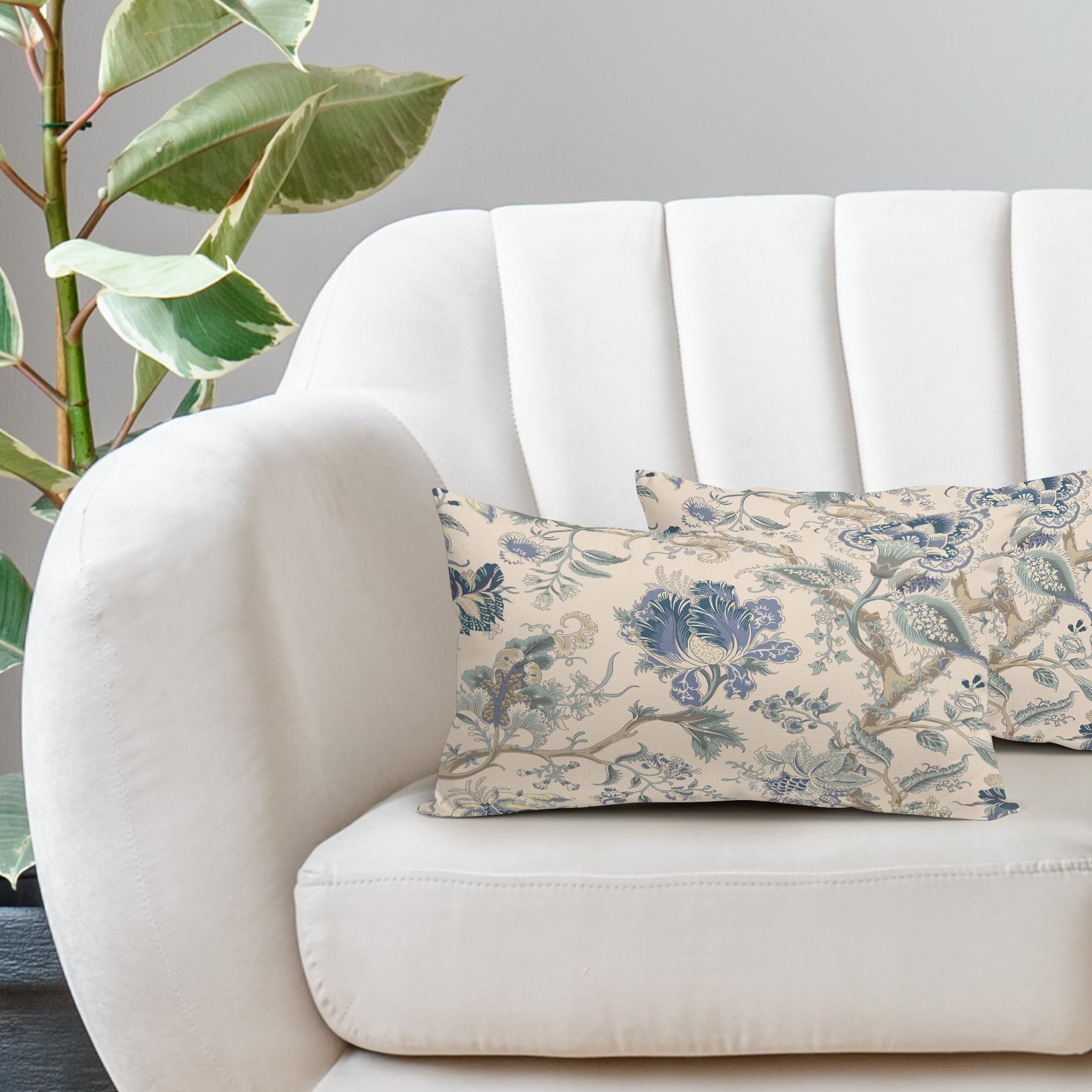 Set Di 2 Federe Per Cuscini 45x45 Cm In Cotone – Cuscini Decorativi Chinoiserie Con Uccellini E Fiori Blu - 3