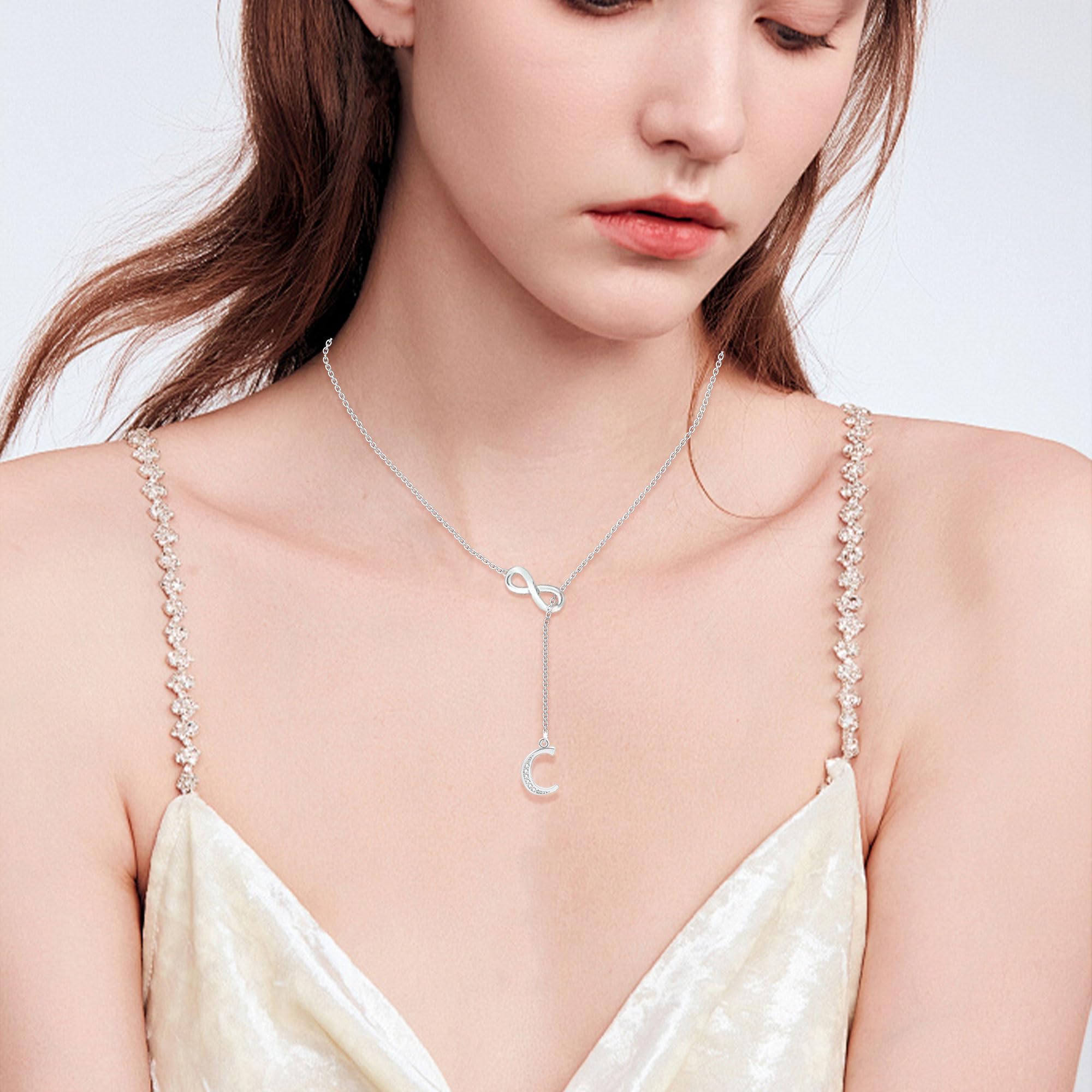 SAMINO Collana da Donna 26 Infinito Lettere Iniziali A-Z per Femmina Ragazze Collana Personalizzata per Moglie Fidanzata Sorella Amica Regali di Anniversario Compleanno Natale Festa della Mamma