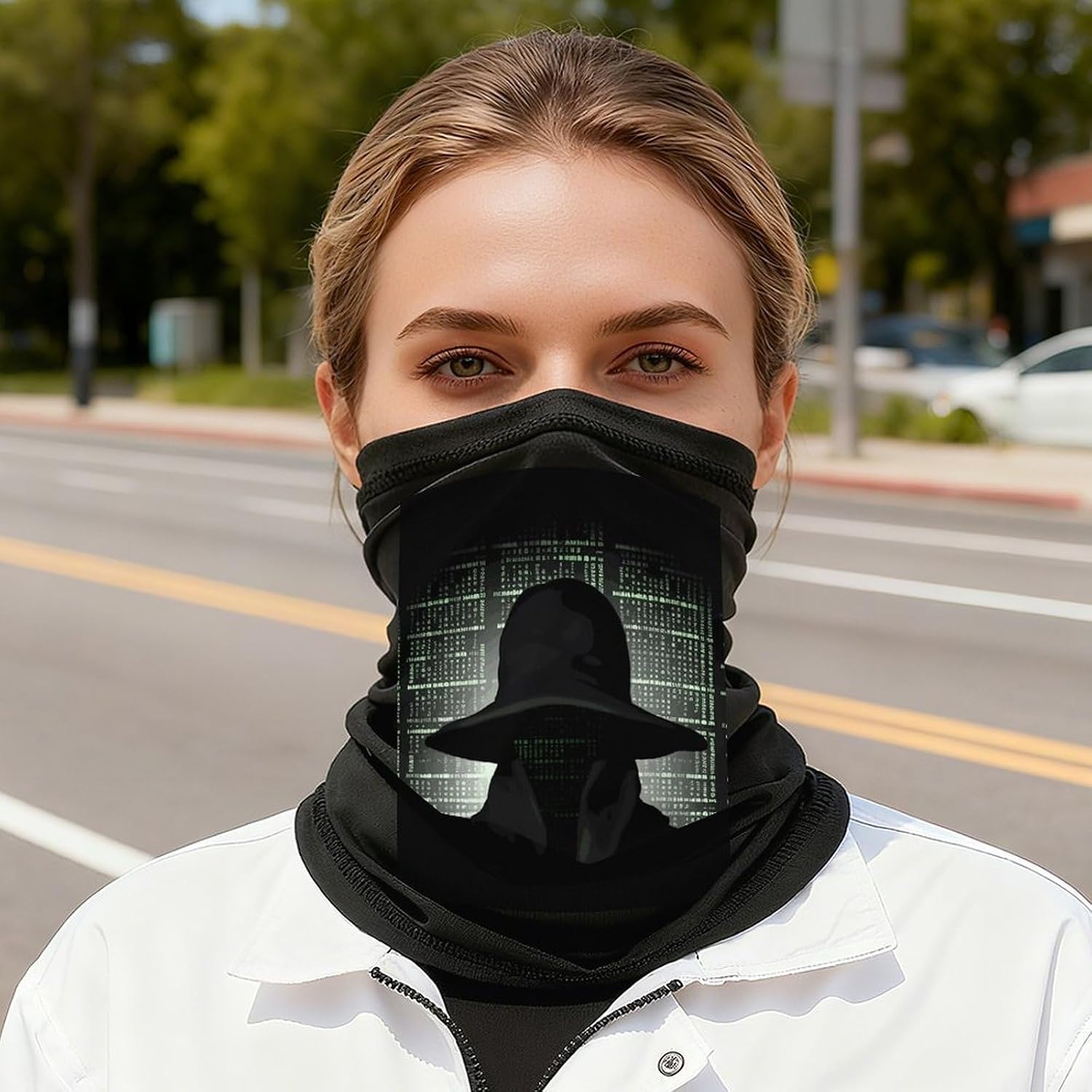 Black Hat Dark Side Hacker Neck Gaiter Face Mask UV Protection for Men Women, Breathable Quick Dry Face Cover Bandana Outdoor Sports Balaclava Wind-Proof for Hiking Skiing Motorcycle Cycling