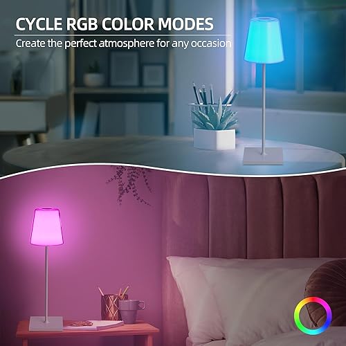 Miniatura 5 de LEDLUX Lámpara de mesa LED inalámbrica, lámpara de escritorio recargable, luz nocturna pequeña inalámbrica, luz de escritorio moderna de metal