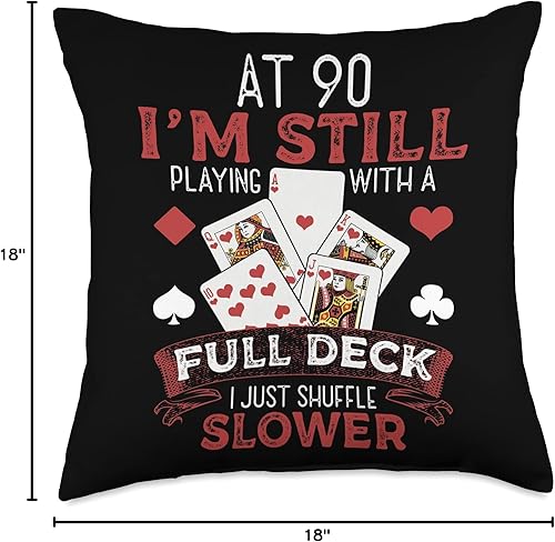 Miniatura 4 de Full House Card 90th Birthday 90 Year Old Full House Hand - Almohada para tarjetas de cumpleaños 90 años 18 x 18 pulgadas multicolor