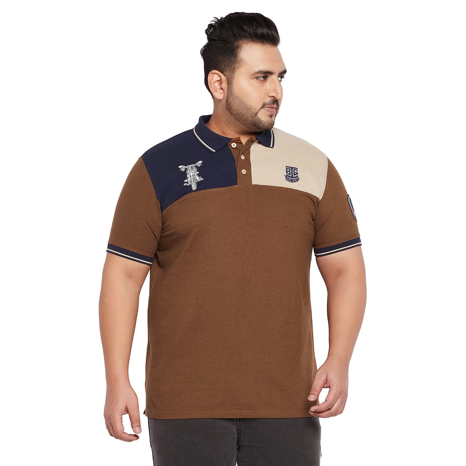 bigbanana Plus Size Men's Regular Fit Colorblock Polo Tshirt-picture-50
