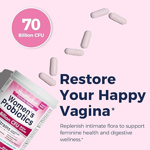 Miniatura 2 de NewRhythm Probióticos para mujeres, prebióticos orgánicos, 70 mil millones de UFC, 10 cepas, probióticos vaginales para la salud urinaria y