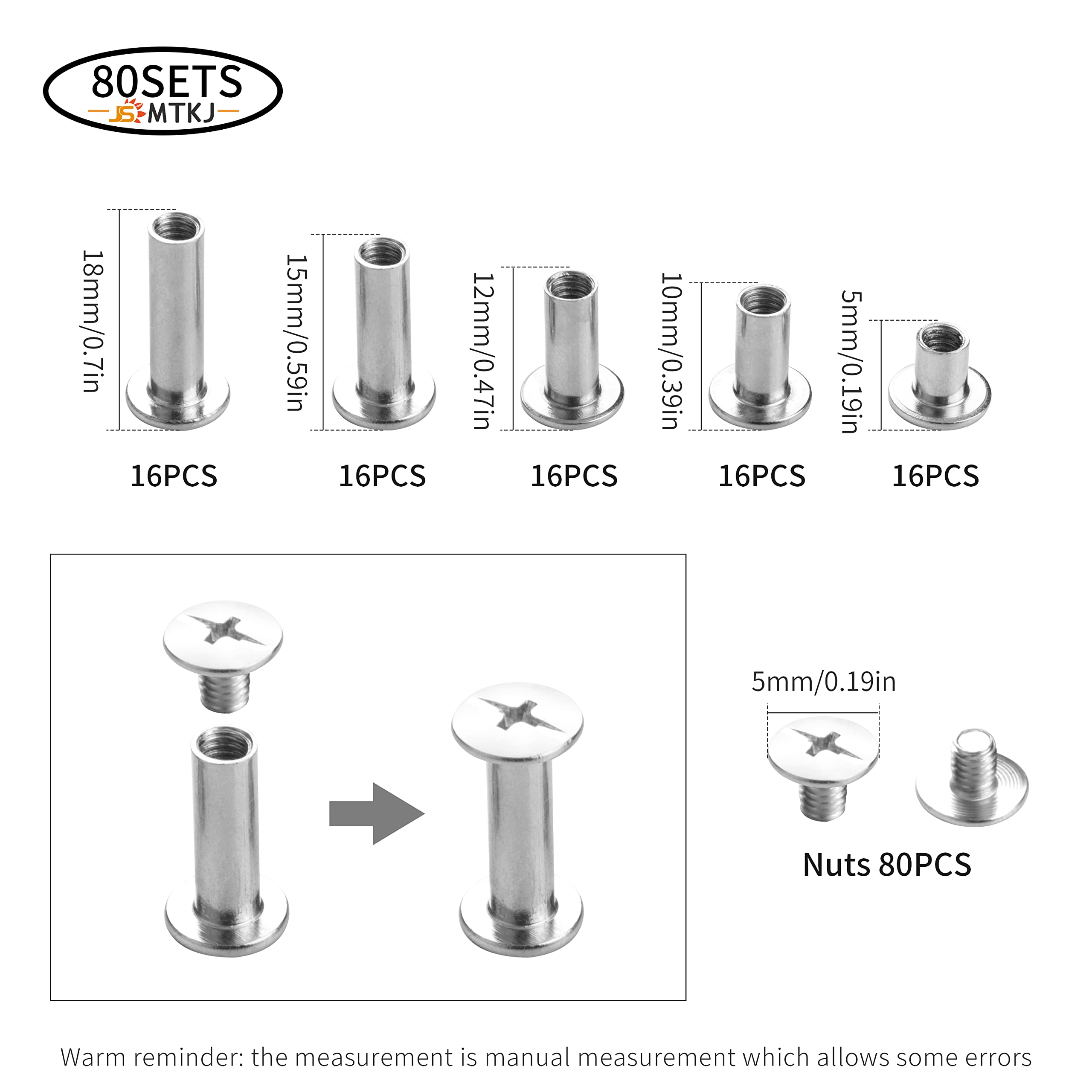 Sourcing Map Confezione Da 25 Viti Chicago In Ottone, 3 X 8 Mm, A Testa Piatta, Rivetti Per Rilegatura, Per Fai Da Te In Pelle, Cinturino In Ottone - Foto 8