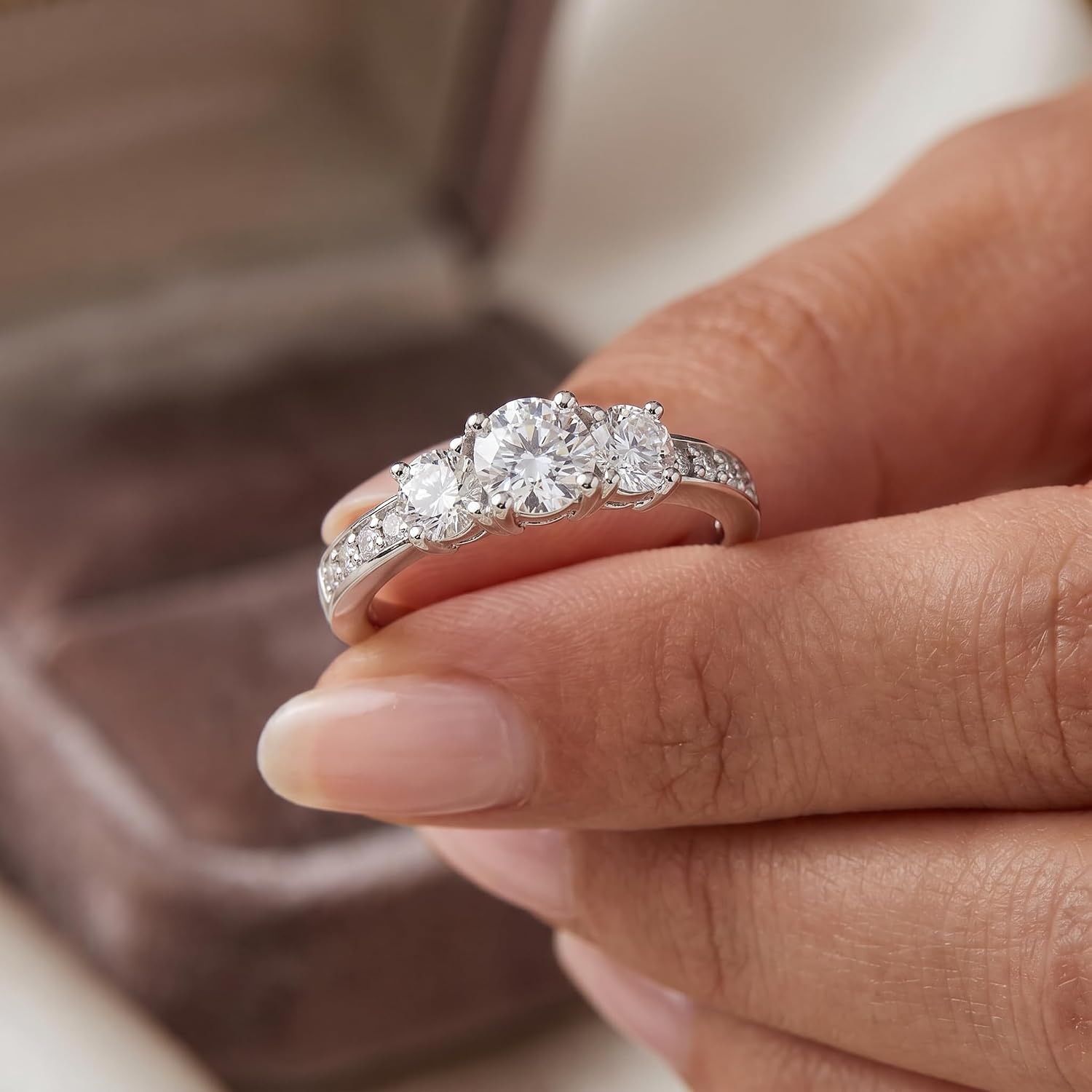 Pompeii 1ct Diamond 3 Three Stone Engagement Ring 10K White Gold