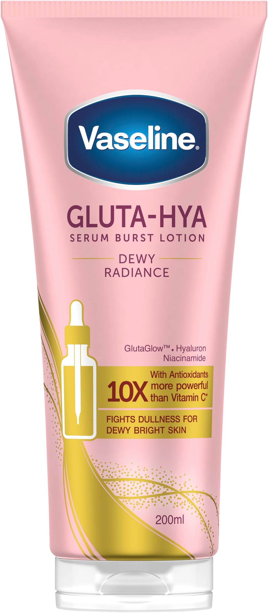 Vaseline Gluta-Hya Dewy Radiance Serum Burst Lotion Moisturiser – Body Lotion with GlutaGlow™, Niacinamide, Hyaluron & Antioxidants 10x Stronger Than Vitamin C*, For Radiant, Dewy Skin in 5 Days 200ml