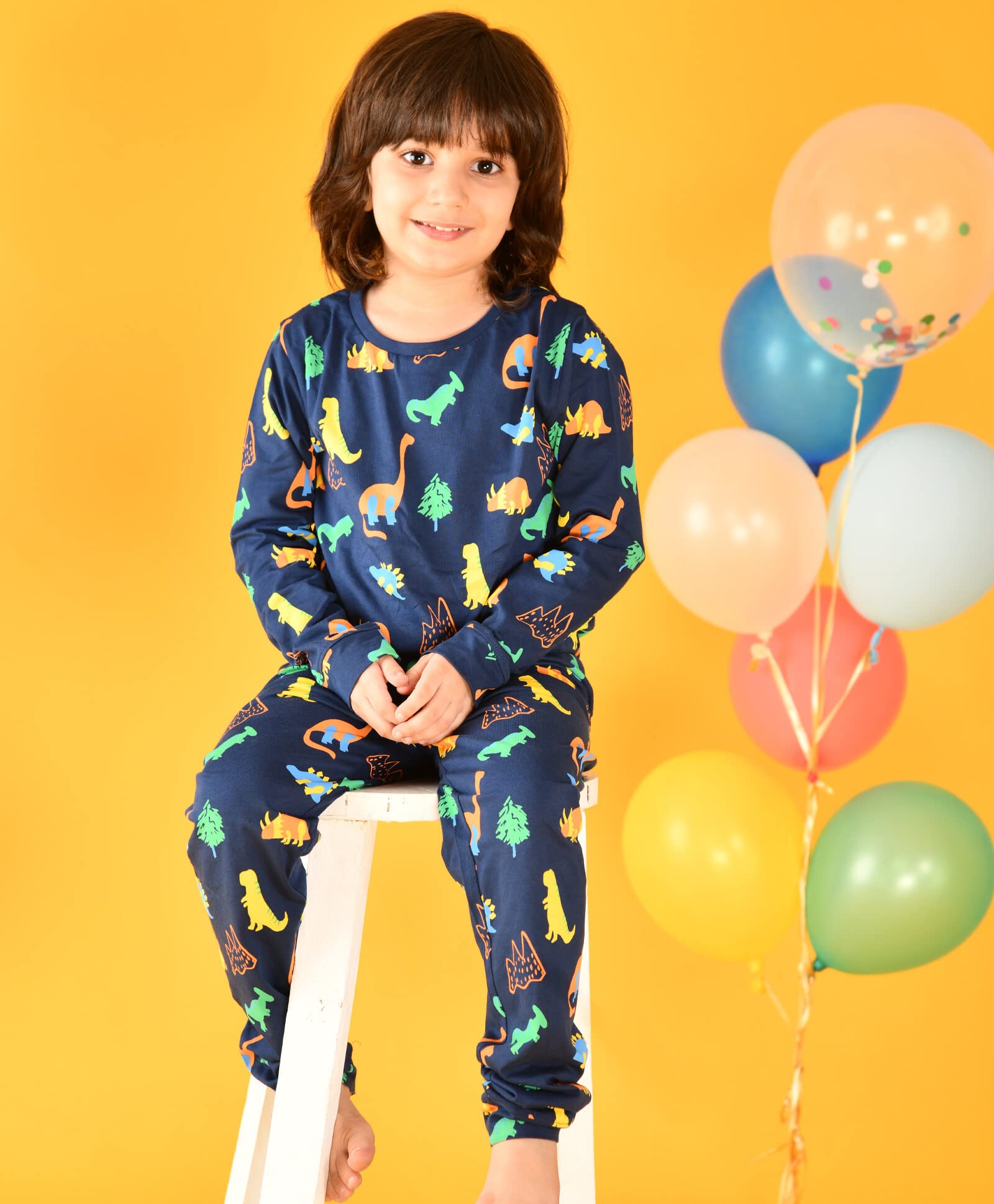 Anthrilo Cotton Blend Dinosaur Fun Navy Pyjama Set (6-12 Months_Multicolored) - Image 4 thumbnail