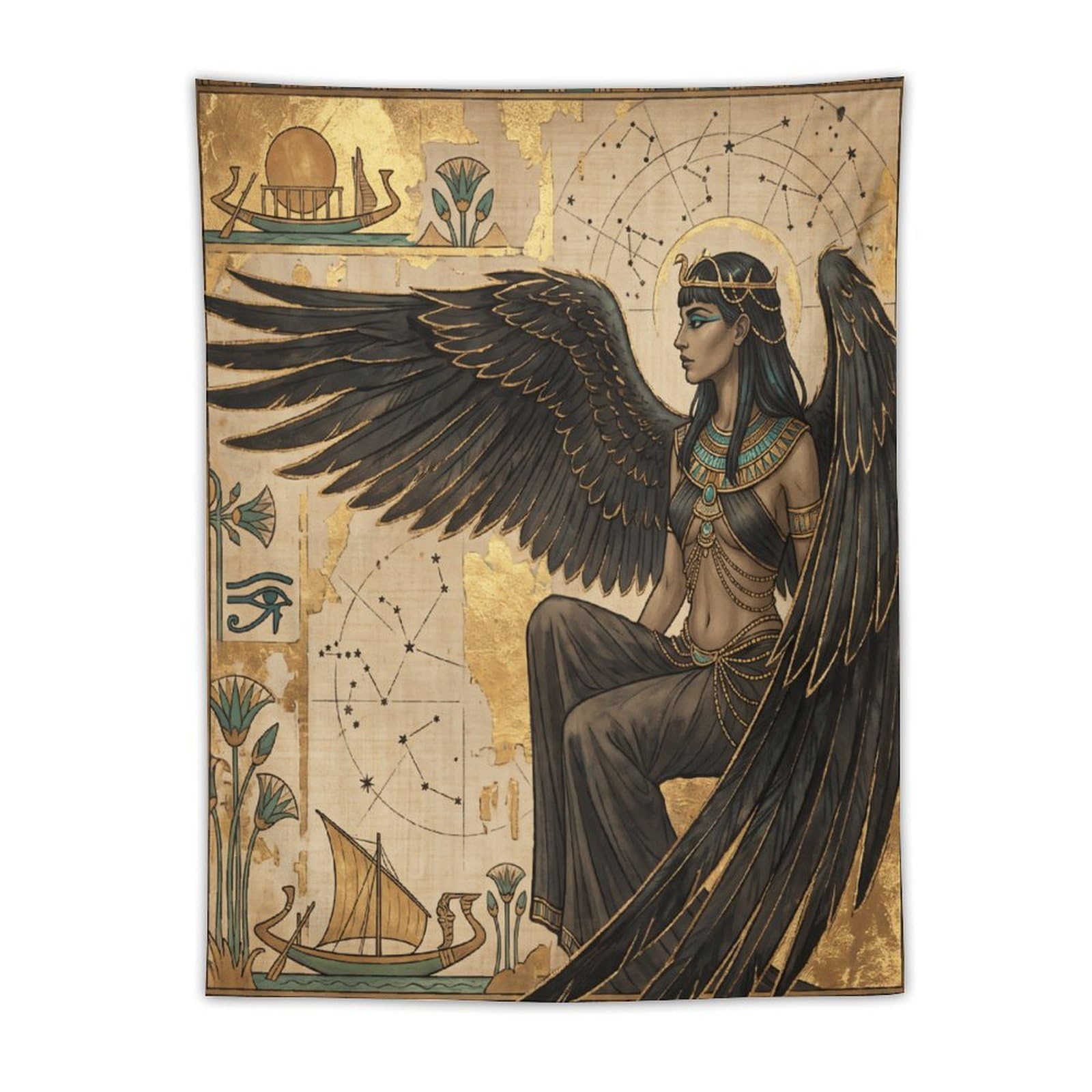 H3B8U2Y5 Egyptian Winged Goddess Hieroglyphs Wall Tapestry, College Dorm