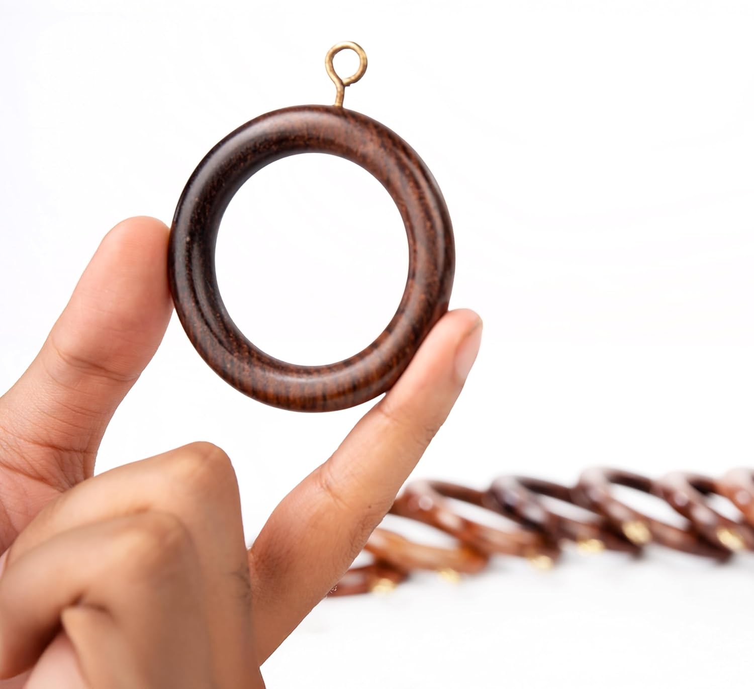 Premium Wooden Window Curtain Drapery Rings with Hooks and Clips Curtain Rod Pole(12Pcs-Inner Día 1.7 Inch, Outer Día 2.5 Inch)