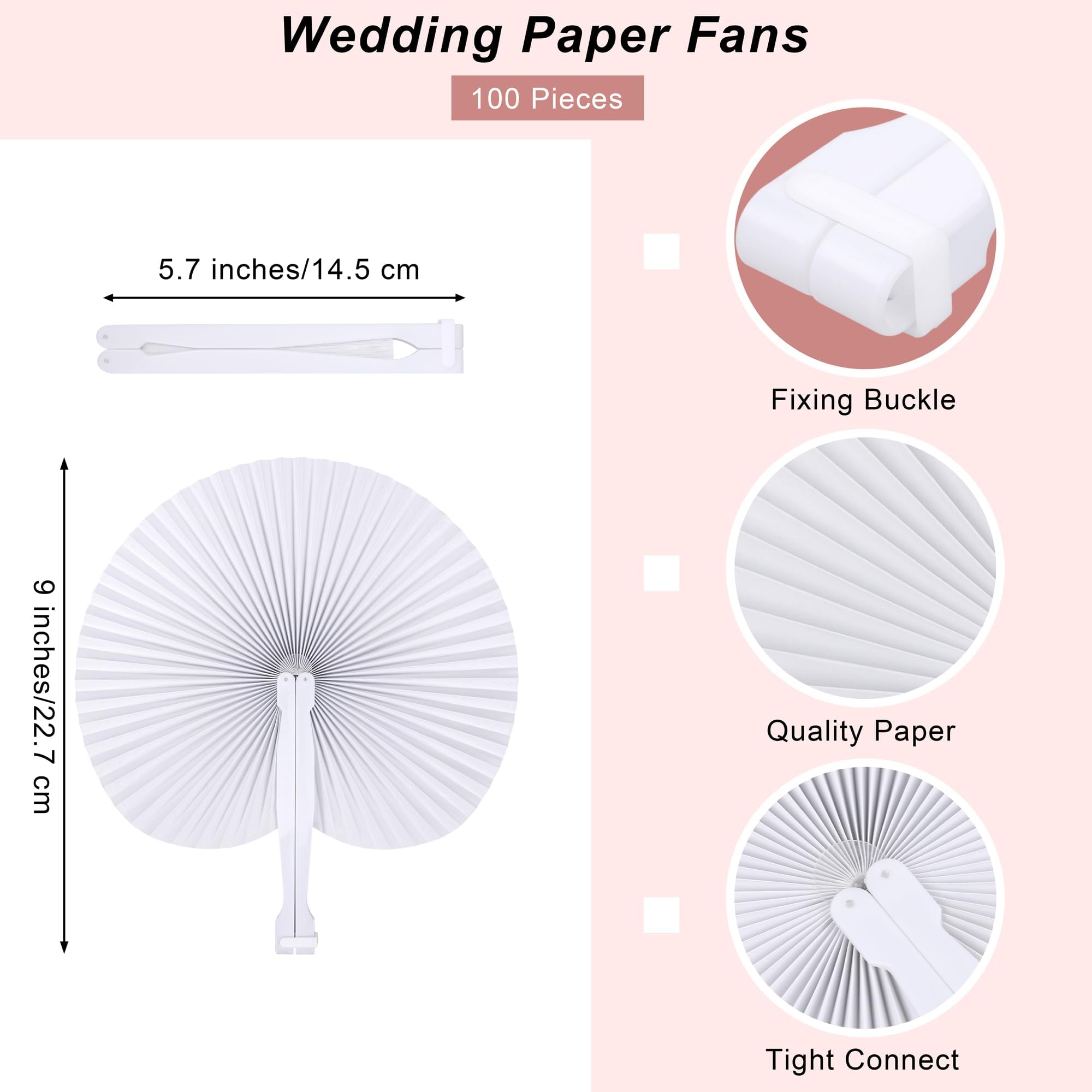 Aodaer 100 Stück Hochzeits-Papierfächer, faltbar, Handfächer, weiß, runde Fächer mit Kunststoffgriff, für Hochzeit, Geburtstag, Party, Gastgeschenke (rund)