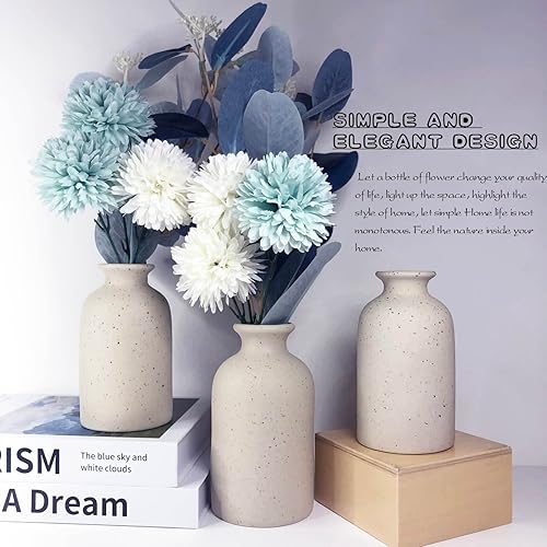 Miniatura 2 de Jarrón de flores pequeño para decoración del hogar, jarrón de cerámica blanco, juego de 2 jarrones para flores, decoración de granja para los