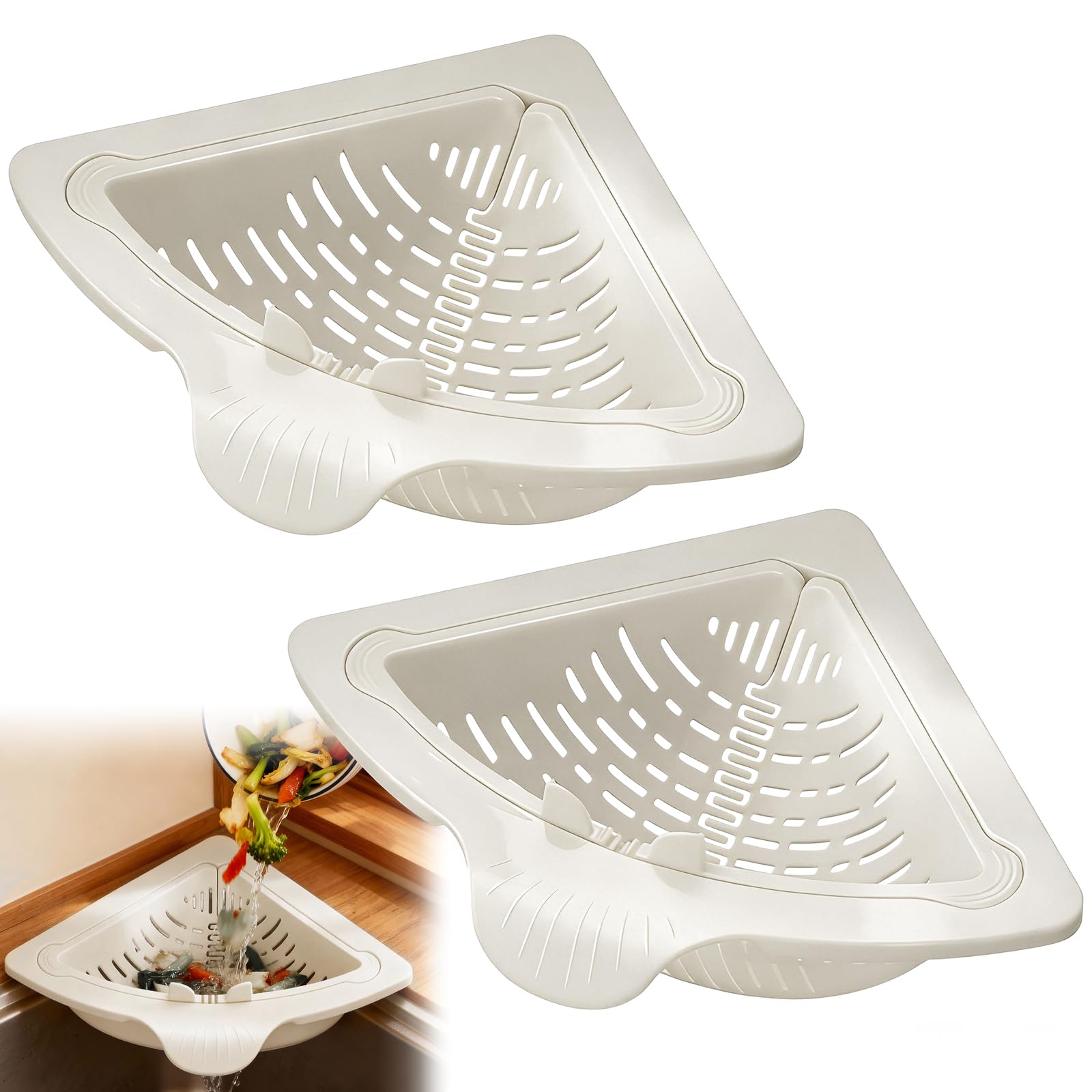 2 filtro per lavello cucina, scolapiatti con sistema di svuotamento a pulsante, supporto magnetico e piastrina adesiva; lavello e cestello scolapiatti per avanzi di cibo, frutta, verdura (Bianco)