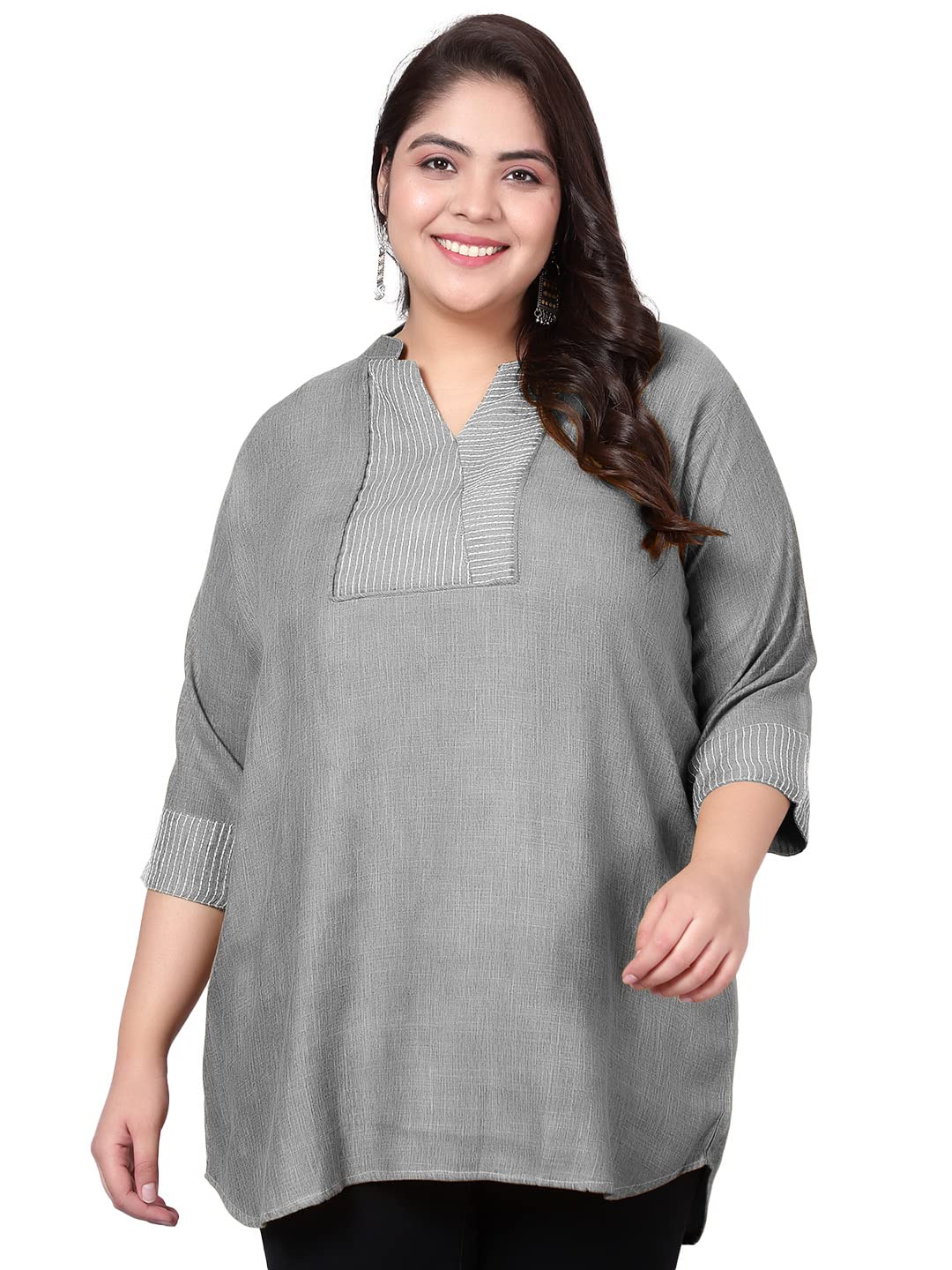 IndietogaWomen's Casual Embroidered Cotton Linen Tunics (Small to Plus Sizes 10XL)