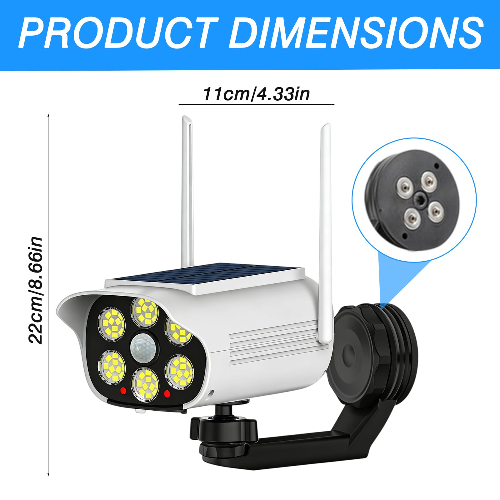 Lampes Solaires LED Avec Caméra Factice Pivotant à 360°: Caméra De Surveillance Factice Avec Lampe Solaire LED, Caméra Factice Solaire Détecteur De Mouvement Pour Garage, Jardin, Allée (Blanc)