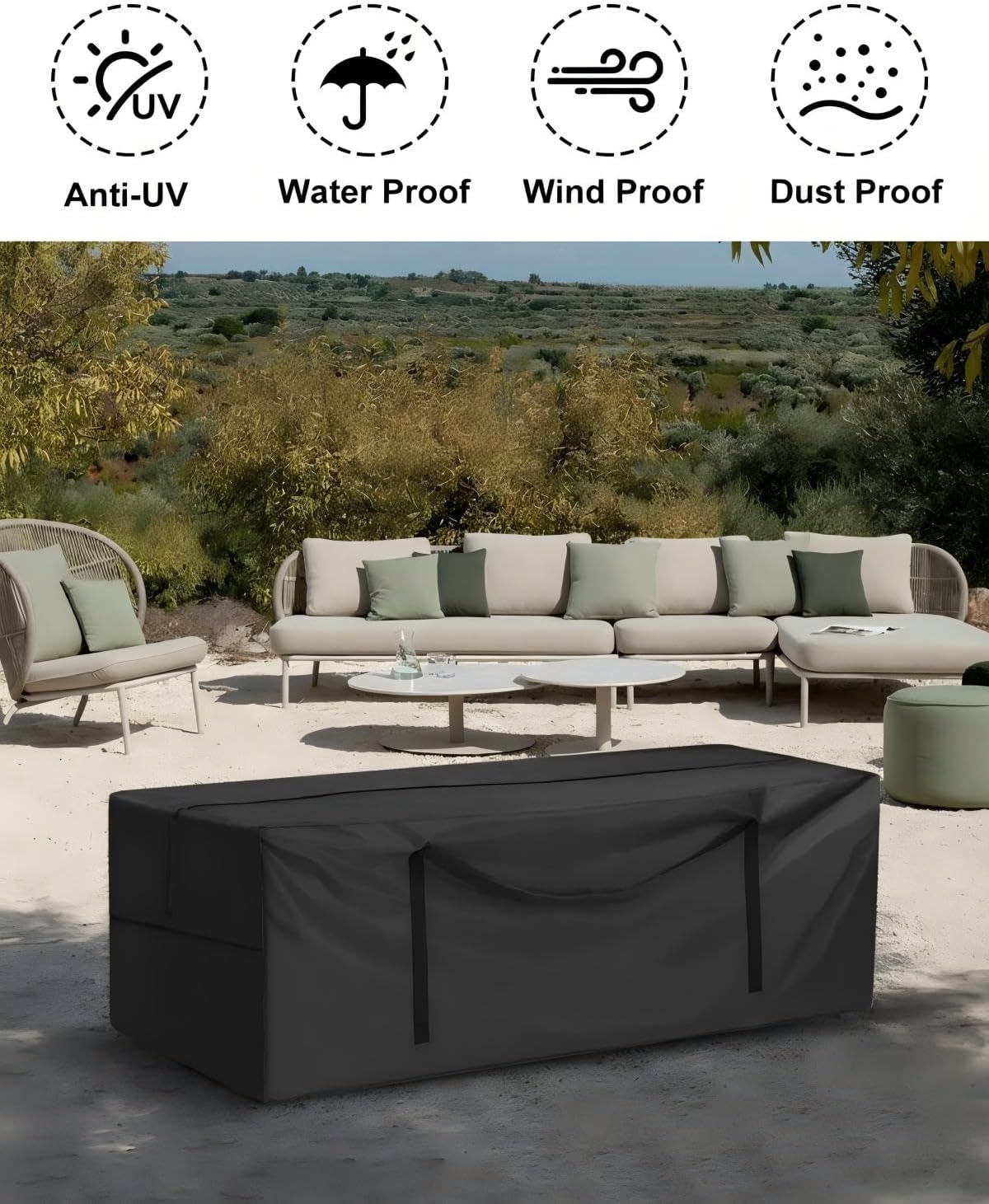 Patio Cushion Storage Bag,Outdoor Cushion Storage Bag,Waterproof storage bag with zipper and handle,Used for outdoor cushion storage and home storage. 68in L x 30in W x 20in H(2 Pack)