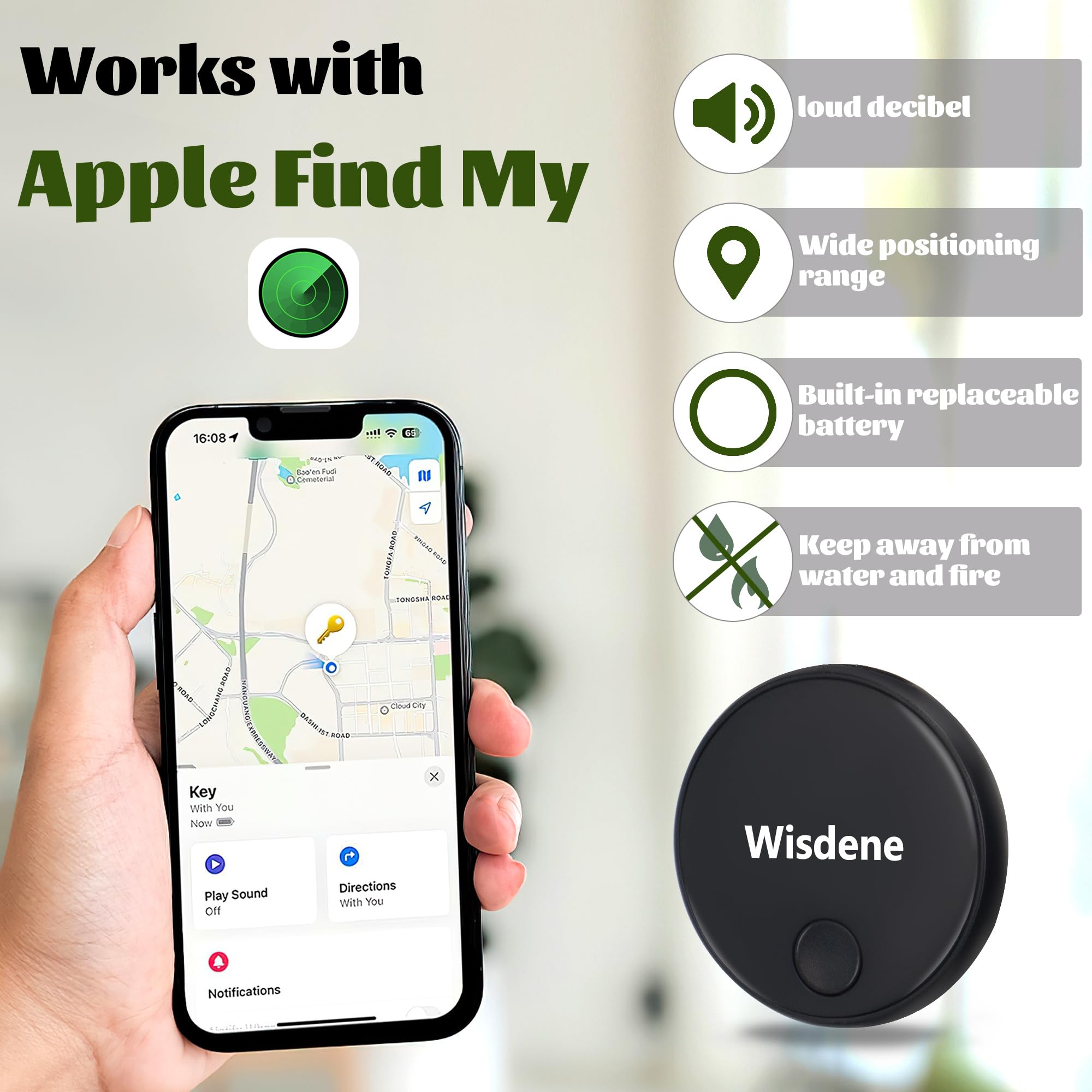 Trova chiavi, tracker certificato MFi per portafogli o zaini (solo iOS), durata della batteria fino a 36 mesi, batteria sostituibile, localizzatore oggetti per borse, protezione della privacy,