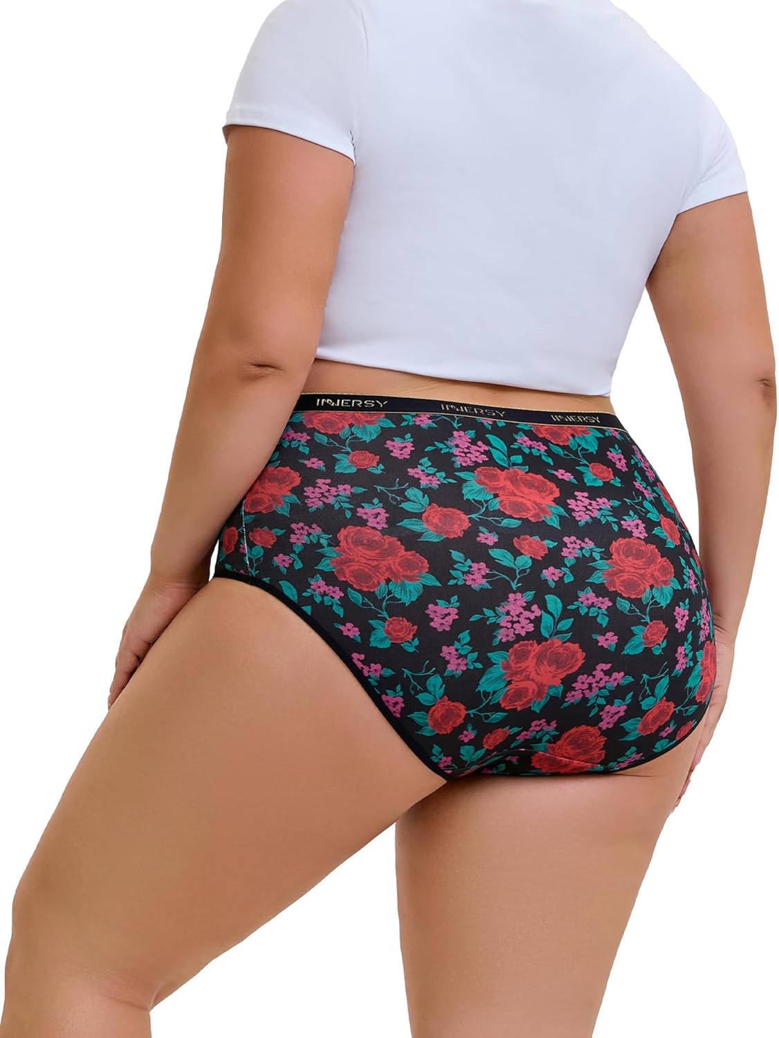 INNERSY Plus Size XL-5XL Big Curvy Woman Cotton Underwear High Waist Briefs 5-Pack - Image 3