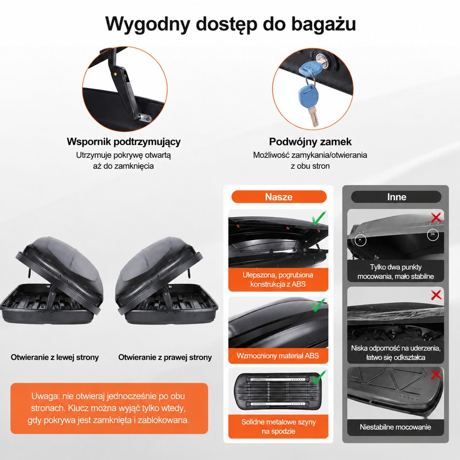 Box dachowy 370 l z ABS, twarda skorupa, otwieranie dwustronne, 2 paski, czarny do auta SUV kombi