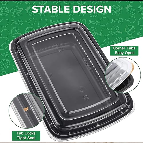 Miniatura 4 de MORDEN MS Contenedores de preparación de comidas, 1 compartimento, juego de 50 recipientes reutilizables para preparación de alimentos con tapas,