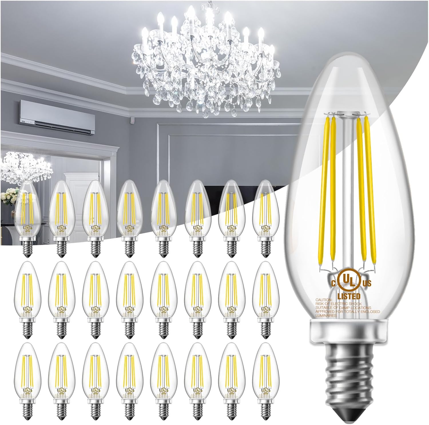 DAYBETTER E12 Candelabra Bulbs 40W Equivalent, Dimmable Chandelier Light Bulbs, 4.5W 500LM Candle Bulbs 5000K Daylight White, B11 LED Filament Vintage Light Bulbs for Chandelier, 24 Pack