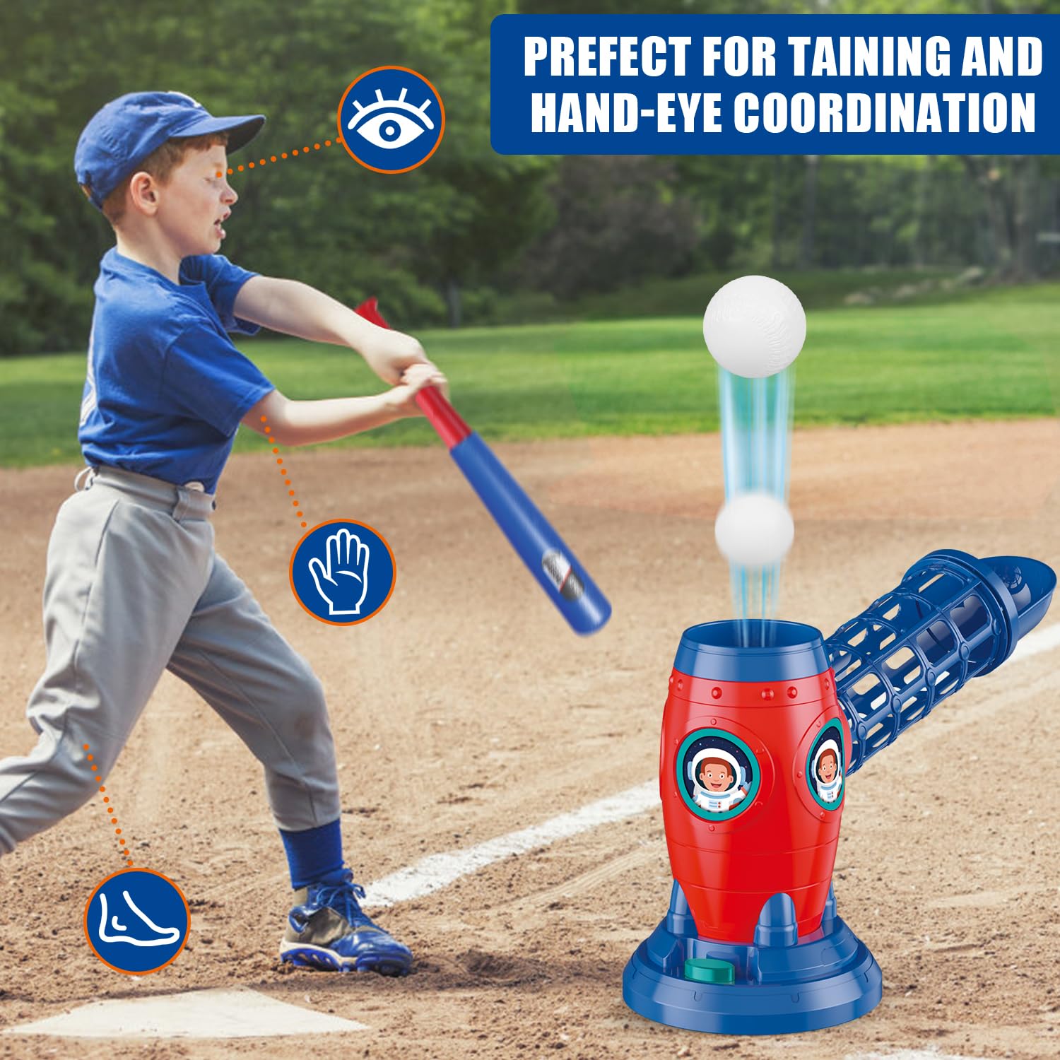 Mostop T Ball Set,Automatischer Baseball Launcher,Baseball Pitching Maschinen ,Baseball Spiel Sport & Outdoor Spielzeug,Baseball Trainingsgeräte für Kinder 3+