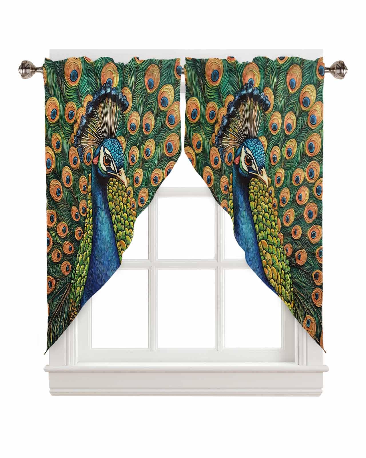 Swag Curtain Valances Peacock Swag Valances for Kitchen Windows Peacock Feather Short Topper Curtains Tier Pair for Kitchen Bedroom Living Room