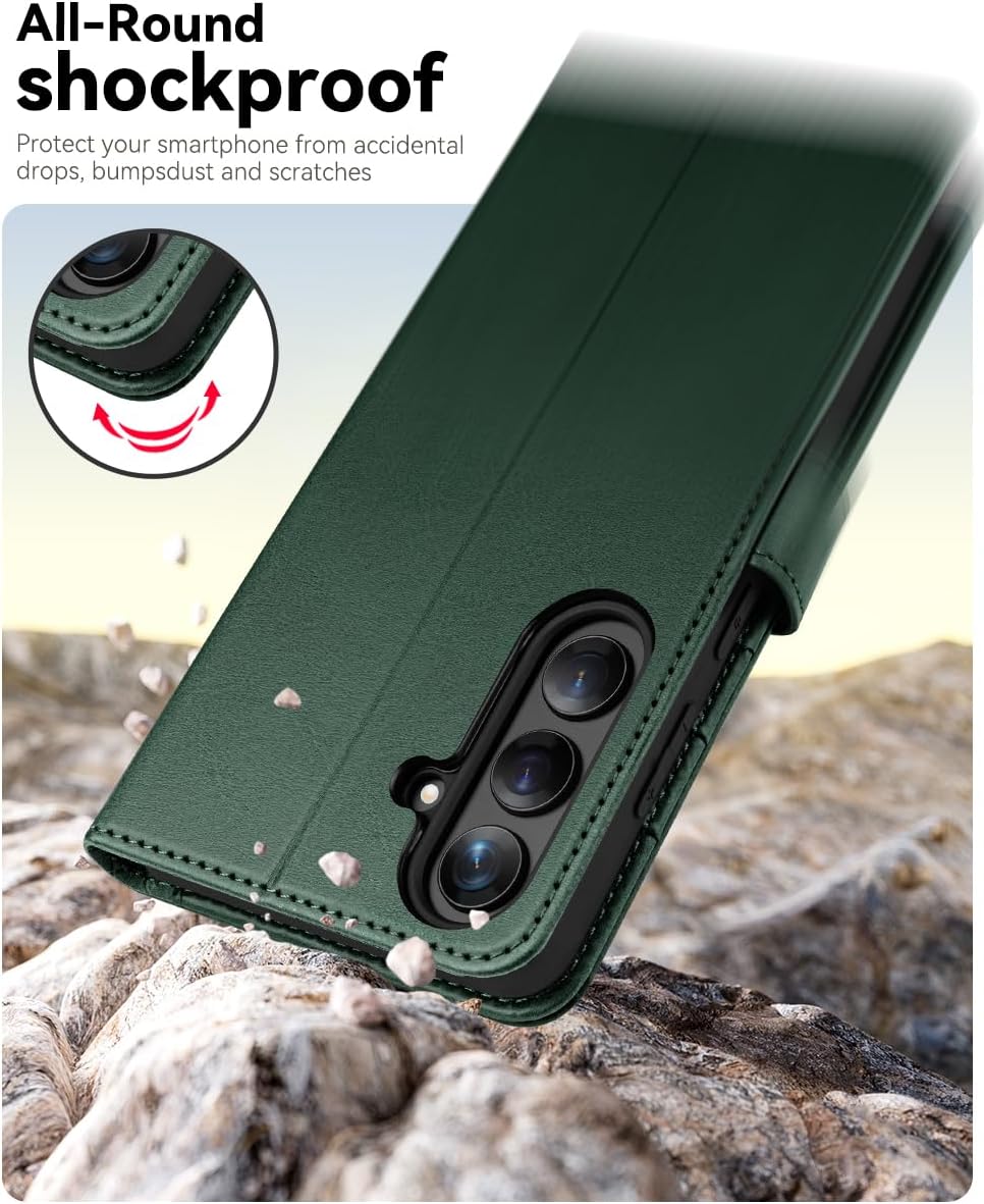 OCASE Compatible with Samsung Galaxy S26 Wallet Case, PU Leather Flip Folio Case with Card Holders RFID Blocking Kickstand [Shockproof TPU Inner Shell] Protective Phone Cover 2026, Blackish Green