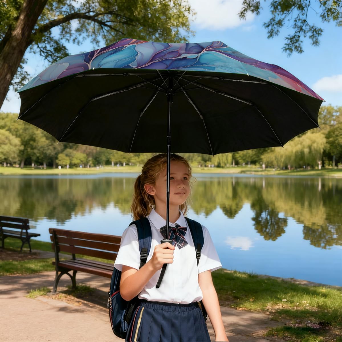 Sun UV Protection Umbrellas for Rain, Windproof Automatic Folding Rain Umbrellas Open Close for Walking Travel