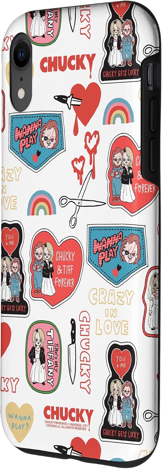 iPhone XR Chucky & Tiffany Crazy In Love White All-Over Print Case