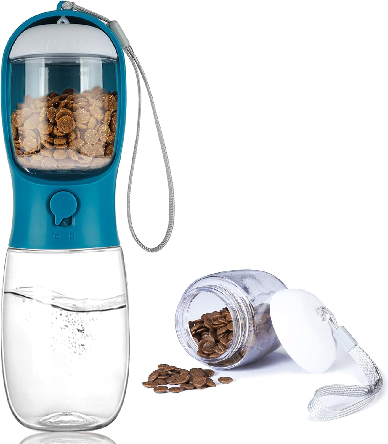 Dog Water Bottle with Food Container, Portable Leak Proof Pet Water Dispenser for Walking Hiking Travel, Puppy Essentials Accessories for Small Large Dogs, Dog Gifts (10oz/15oz/19oz)