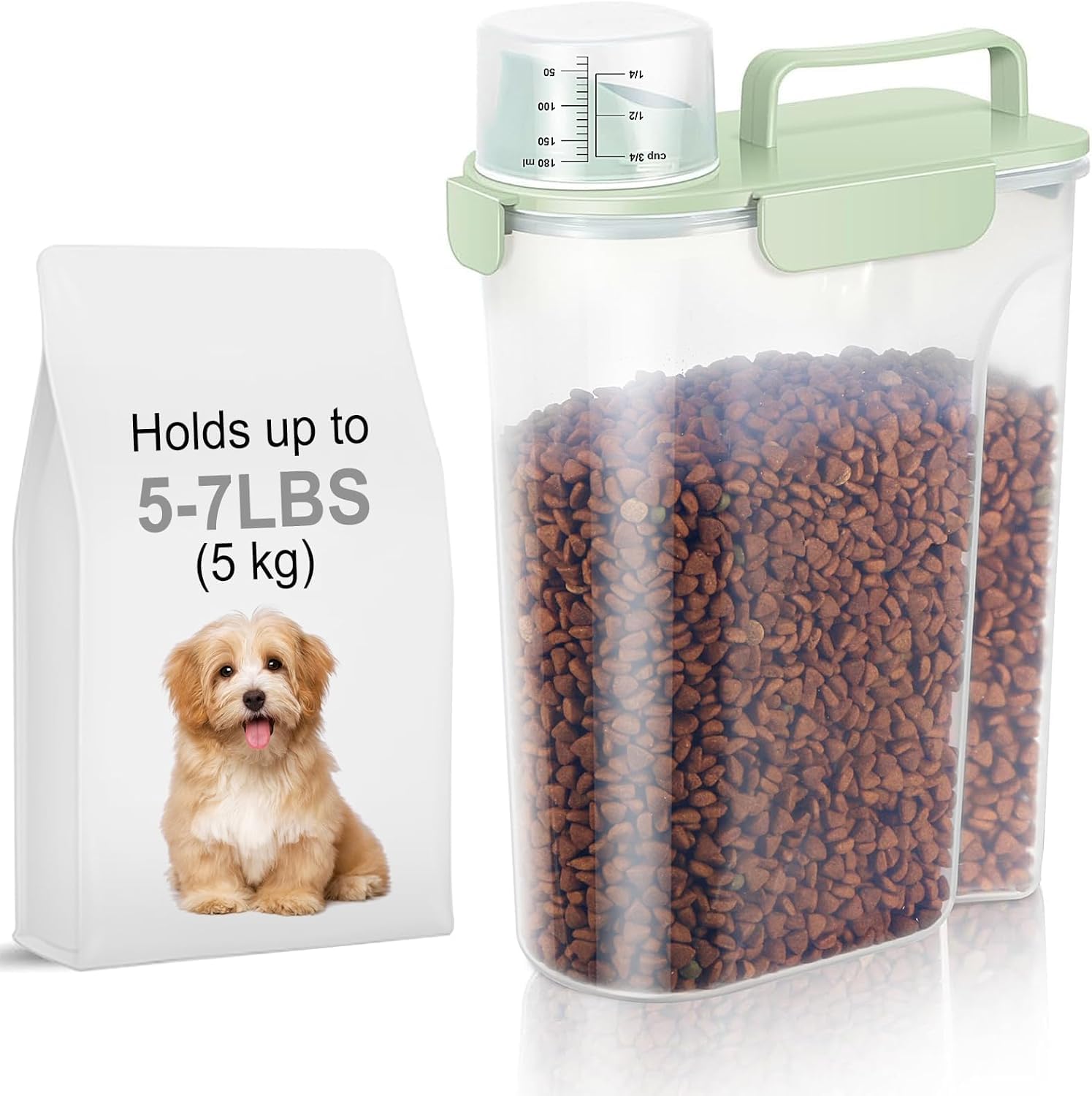 Récipient de stockage de nourriture pour chien et chat en plastique sans BPA vert clair 5L