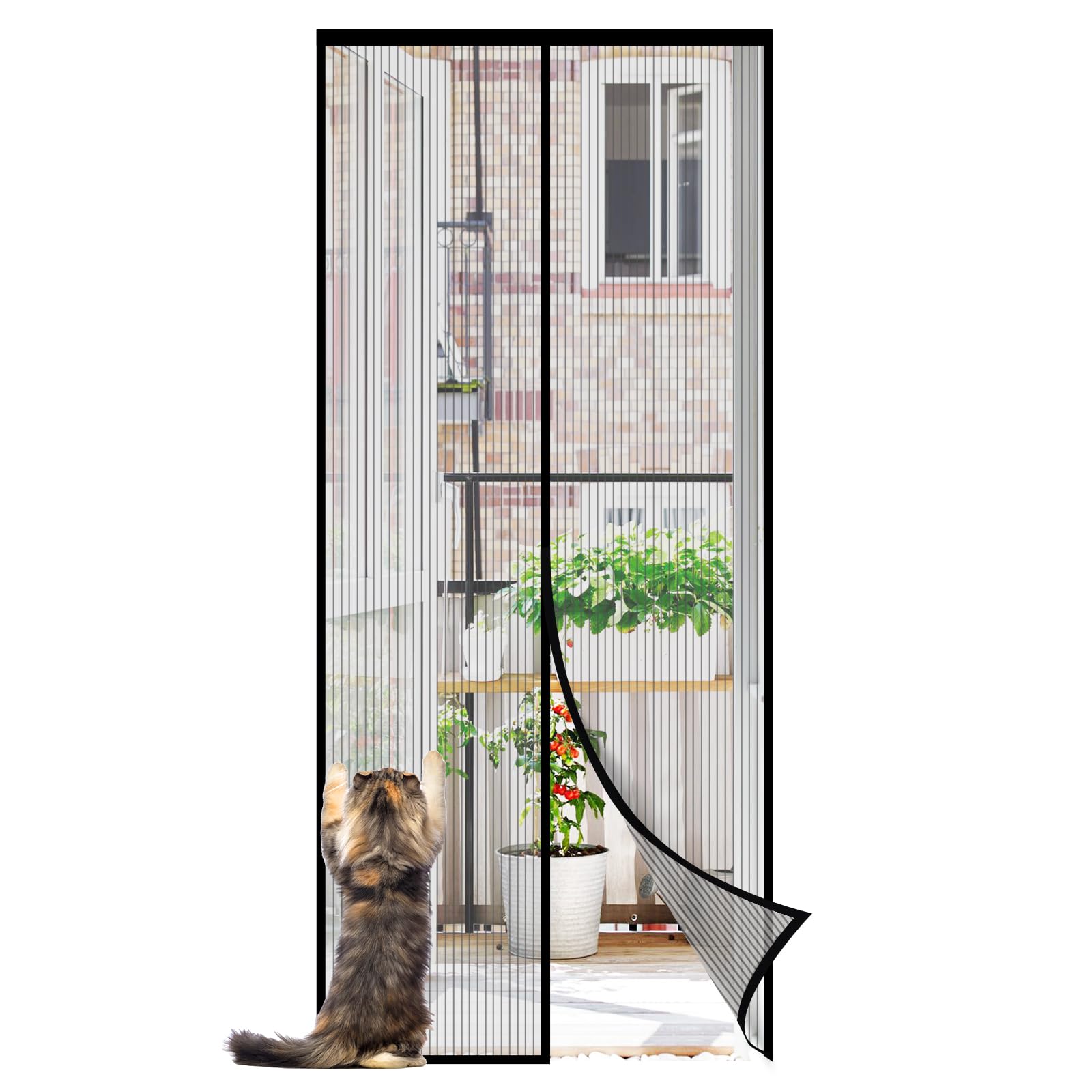 Sekey Magnet Fliegengitter Tür ohne Bohren Katzensicher, Türvorhang Balkon Magnetvorhang, Insektenschutz Fliegenschutz mit Verbreitertem Klebeband 90x210cm, Schwarz
