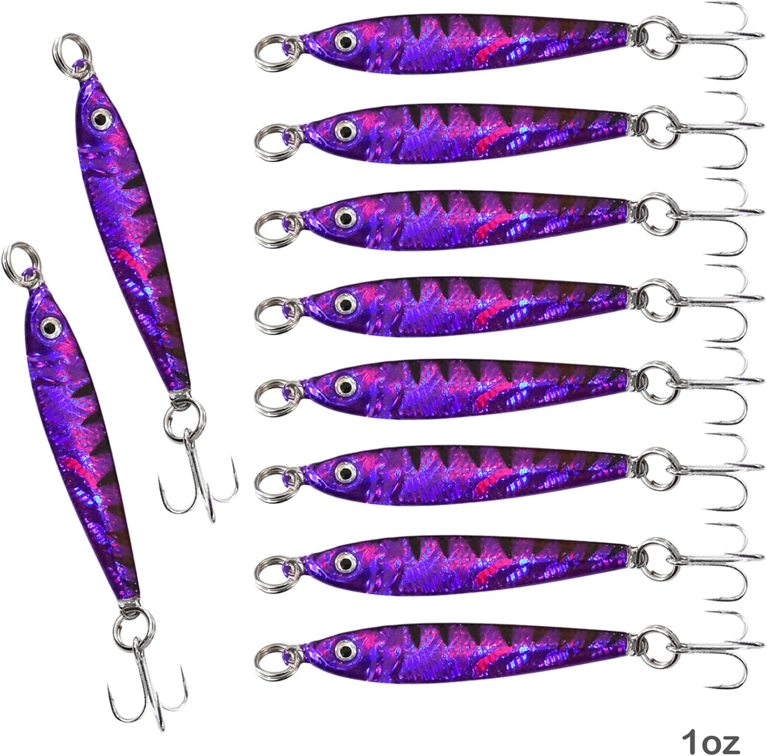 10pcs Fish WOW!® 1oz 4.5inch Fishing Mega Live Bait Jig with a Treble Hook - Purple