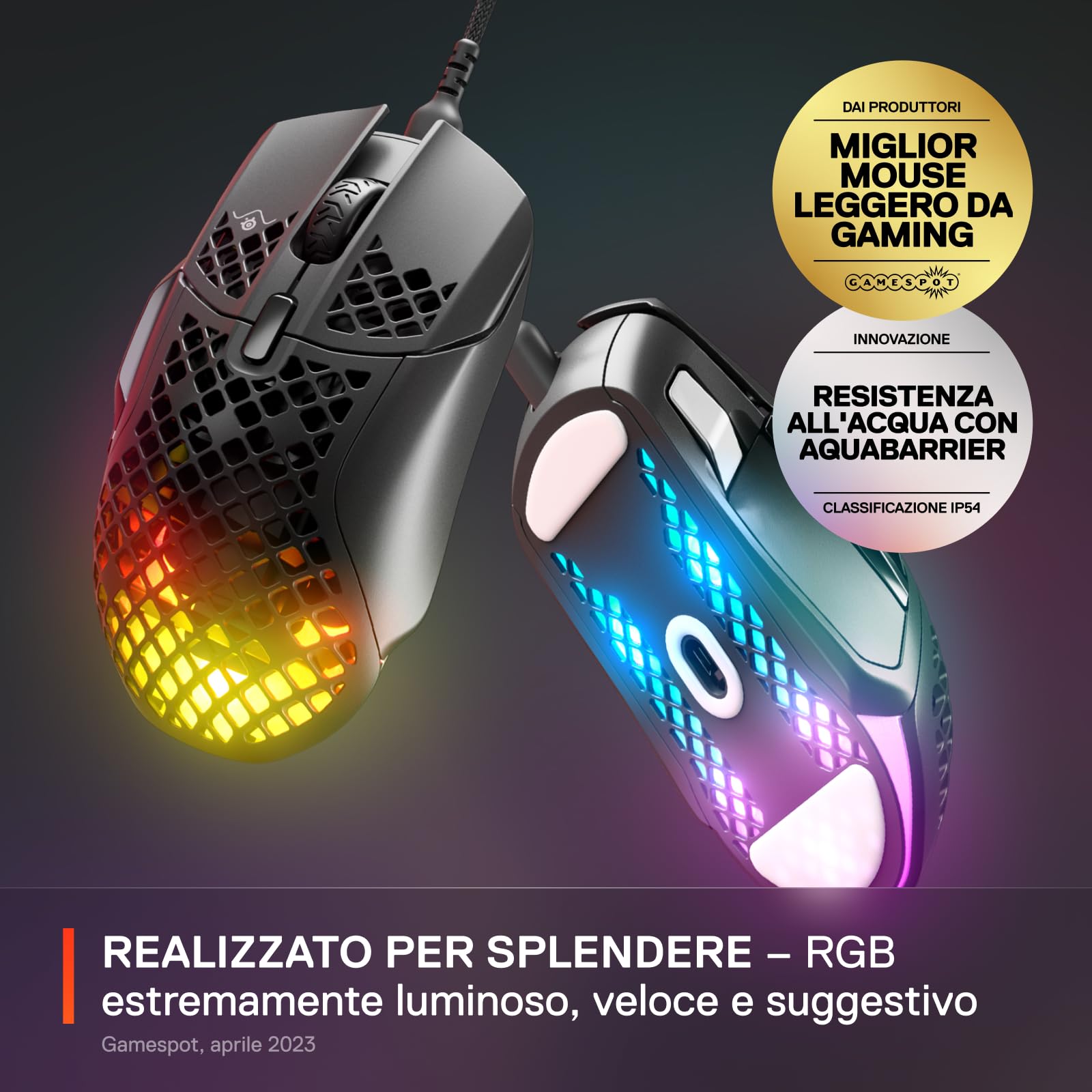 SteelSeries Aerox 5 - Mouse da gaming RGB con guscio forato - Design ultraleggero e resistente all'acqua - Sensore ottico TrueMove Air da 18K DPI