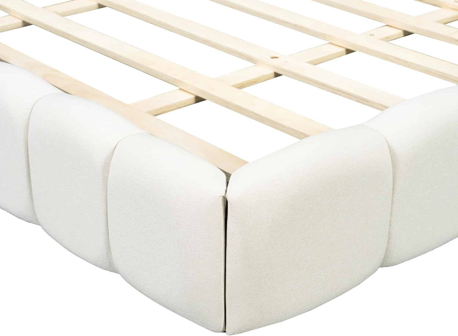 Queen Size Platform Bed Frame with Headboard and Footboard, Linen Ground Platform Bed Frame for Living Room Bedroom Guest Room Beige