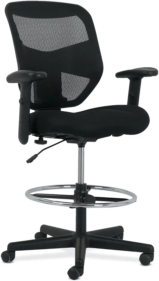 Prominent Mesh Ergonomic Standing Office Drafting Chair with Adjustable Arms, Footrest, 360 Swivel Task Chair for Computers, Desk, Home Office, Black