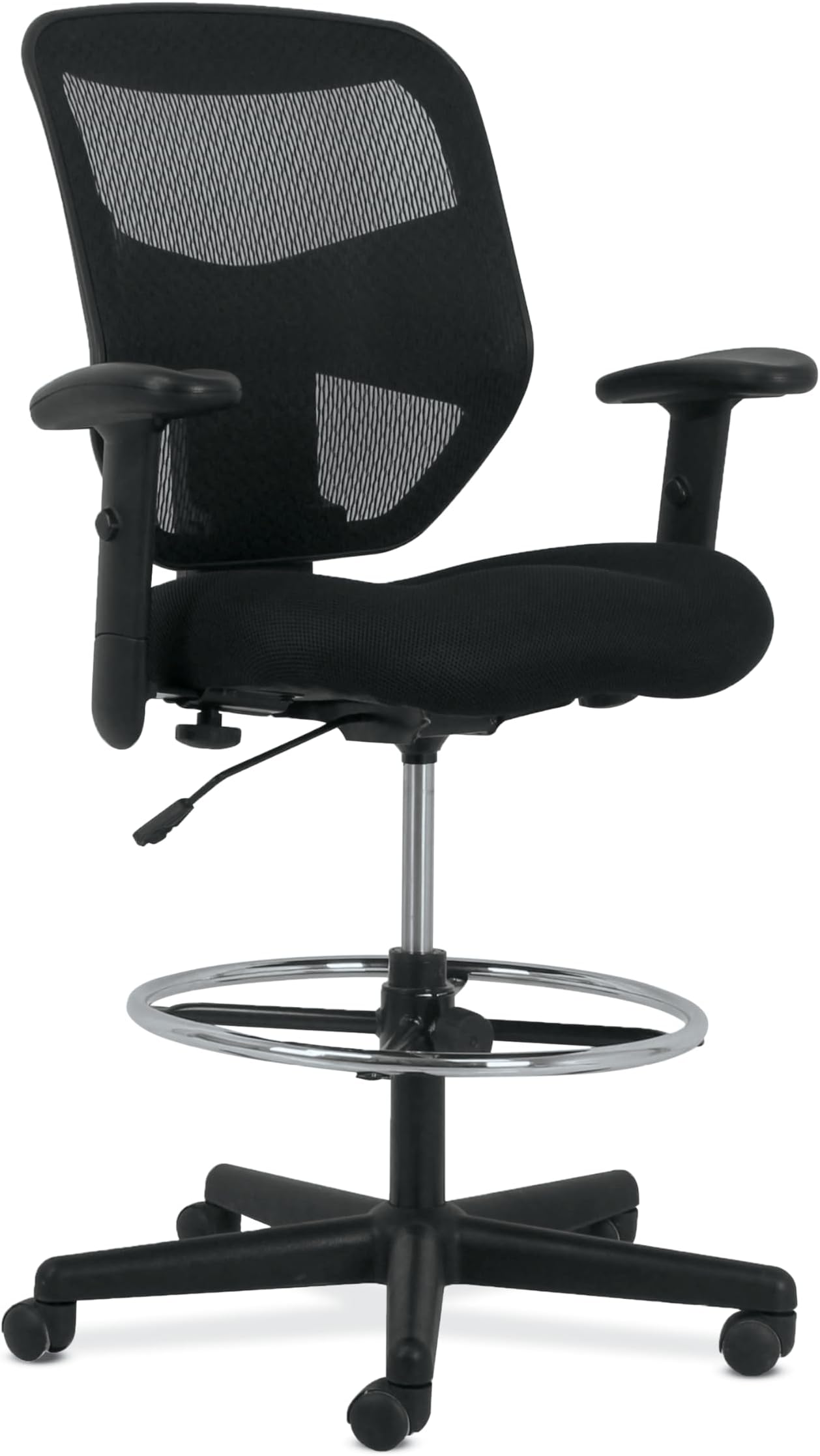 Prominent Mesh Ergonomic Standing Office Drafting Chair with Adjustable Arms, Footrest, 360 Swivel Task Chair for Computers, Desk, Home Office, Black